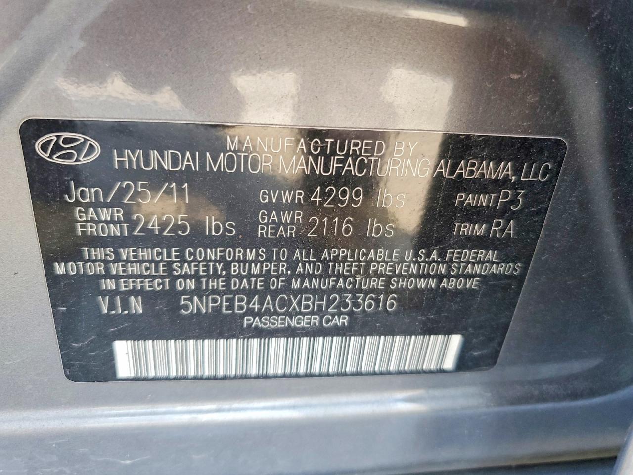 2011 Hyundai Sonata Gls Серый vin: 5NPEB4ACXBH233616