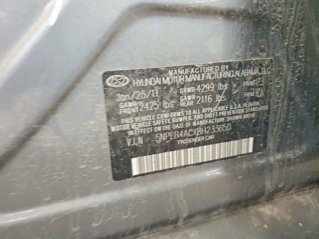 2011 Hyundai Sonata Gls Silver vin: 5NPEB4ACXBH233650
