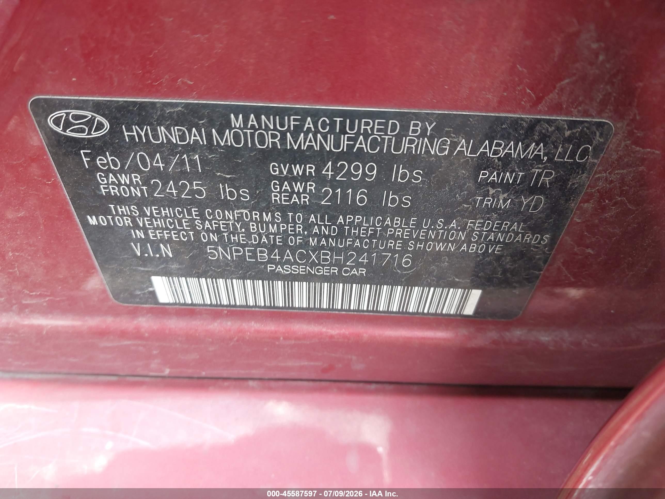 2011 Hyundai Sonata Gls Red vin: 5NPEB4ACXBH241716