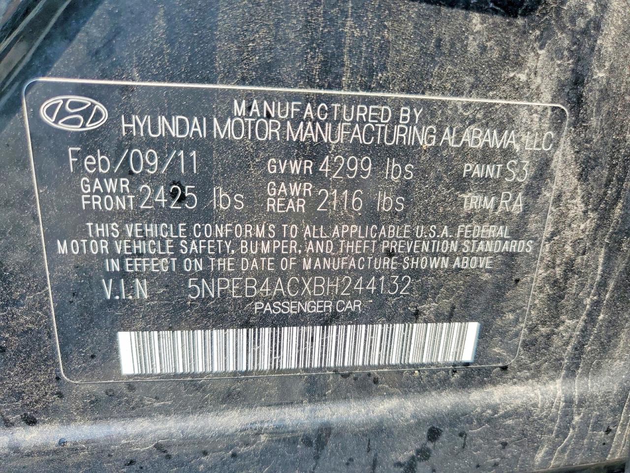 2011 Hyundai Sonata Gls Black vin: 5NPEB4ACXBH244132
