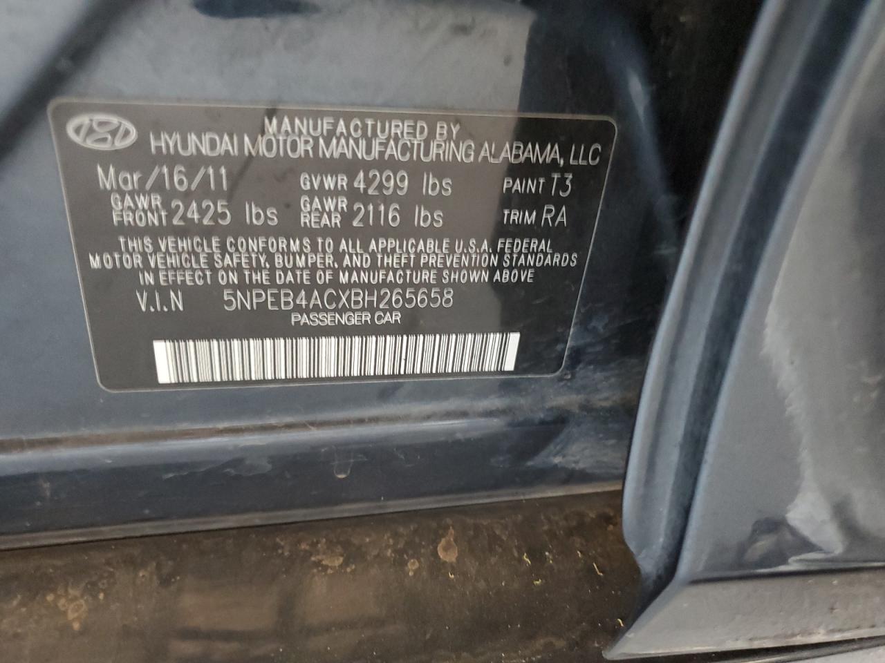 2011 Hyundai Sonata Gls Gray vin: 5NPEB4ACXBH265658