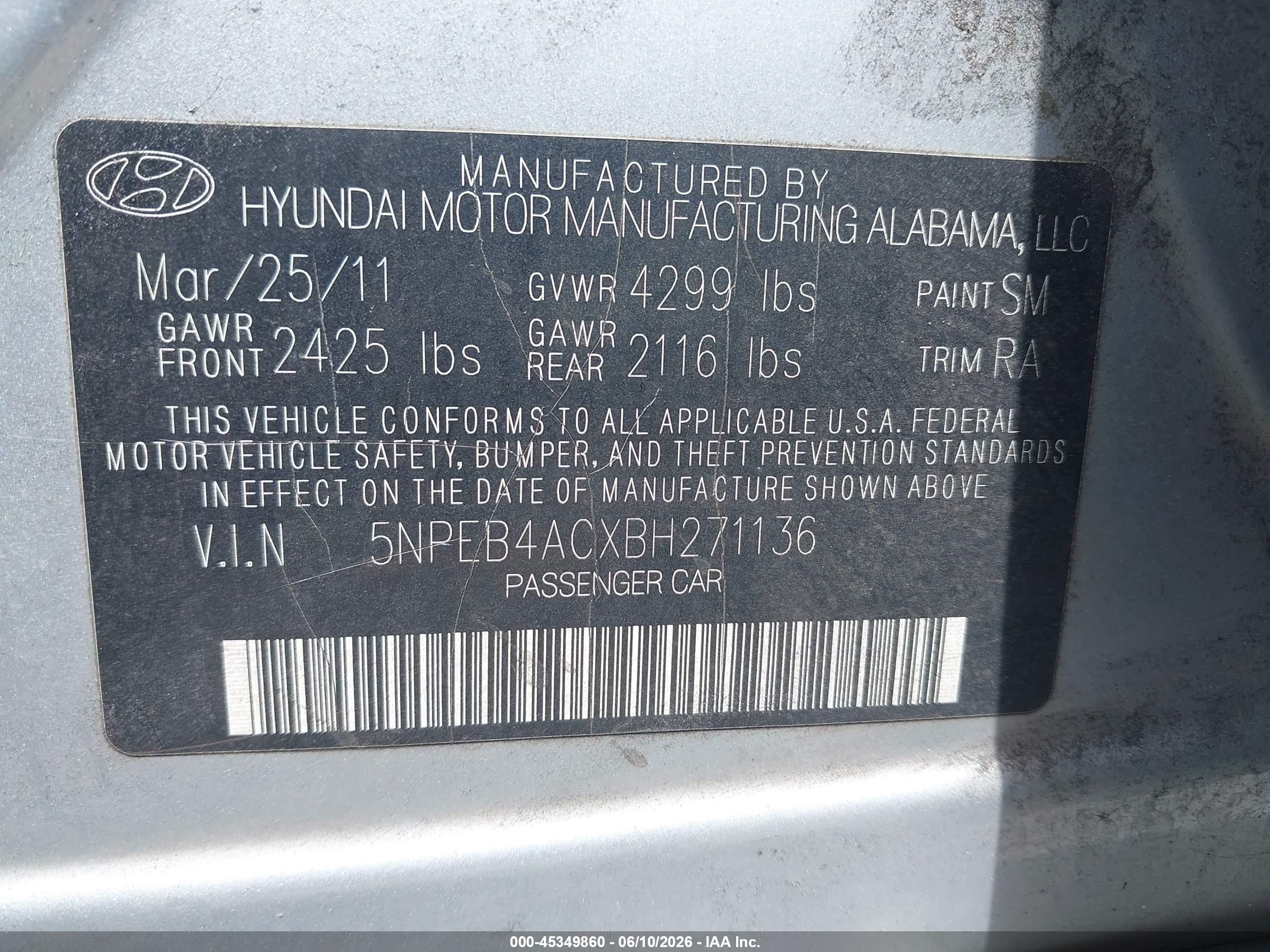 2011 Hyundai Sonata Gls Silver vin: 5NPEB4ACXBH271136