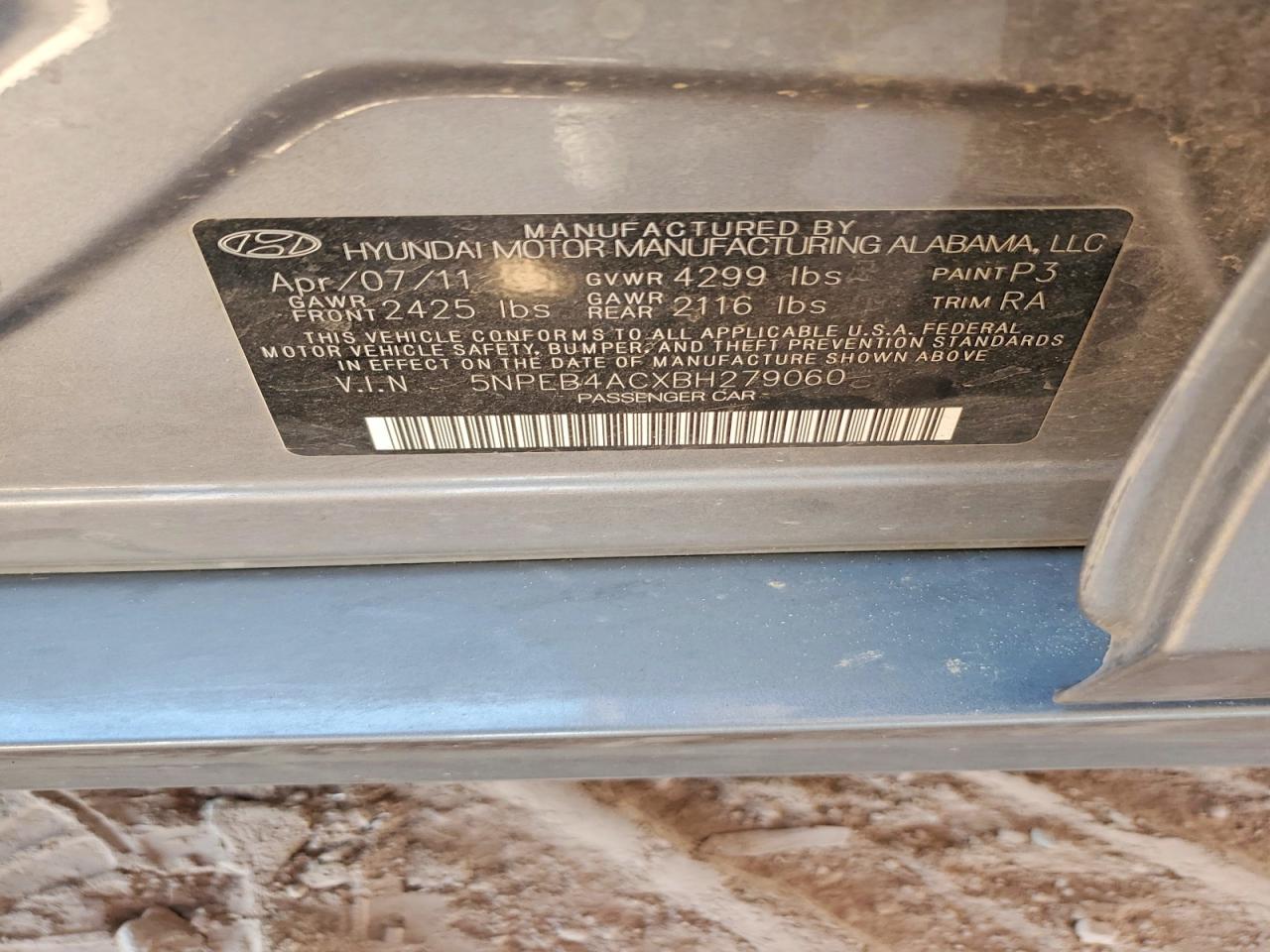 2011 Hyundai Sonata Gls Gray vin: 5NPEB4ACXBH279060