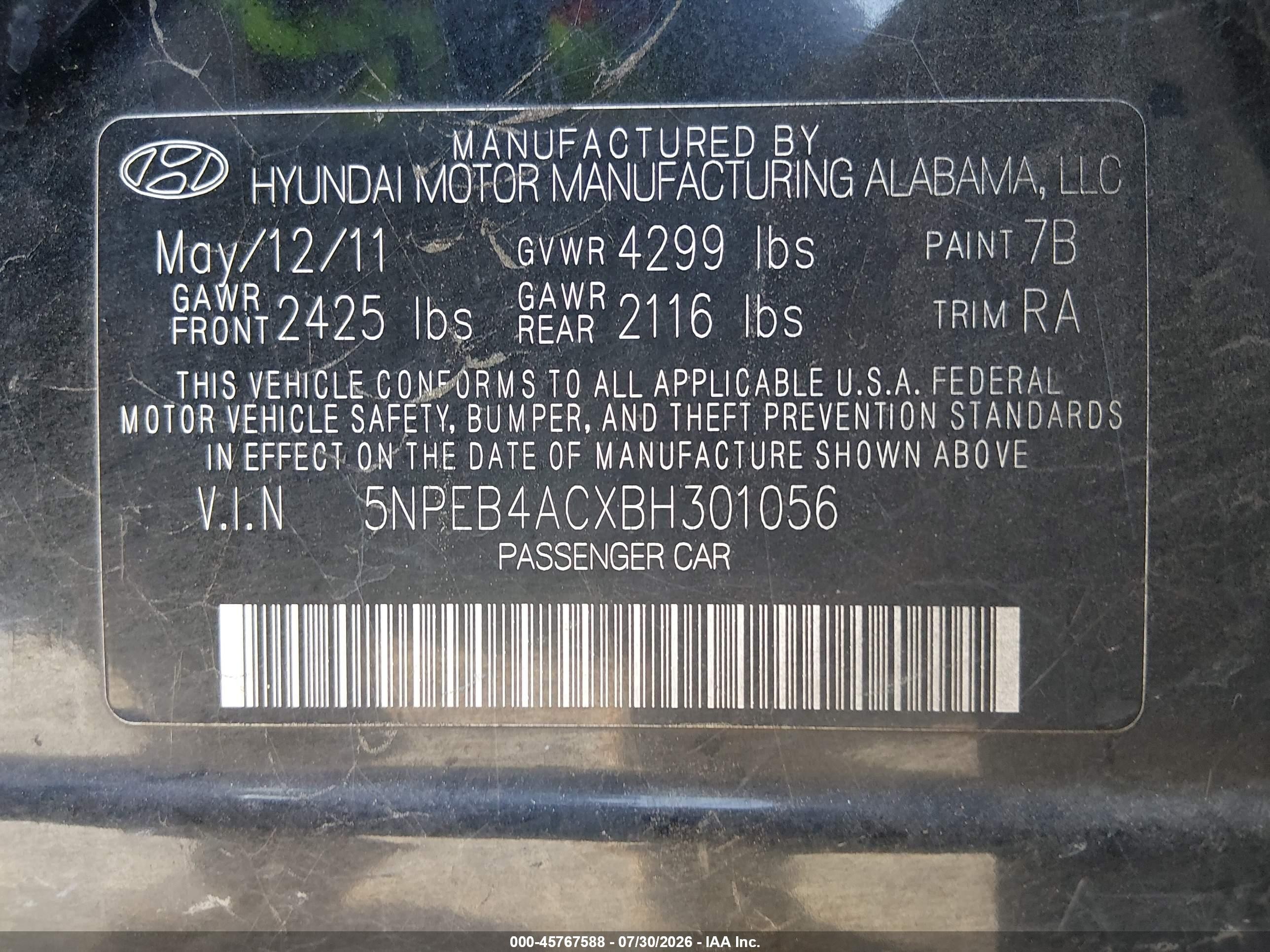 2011 Hyundai Sonata Gls Черный vin: 5NPEB4ACXBH301056