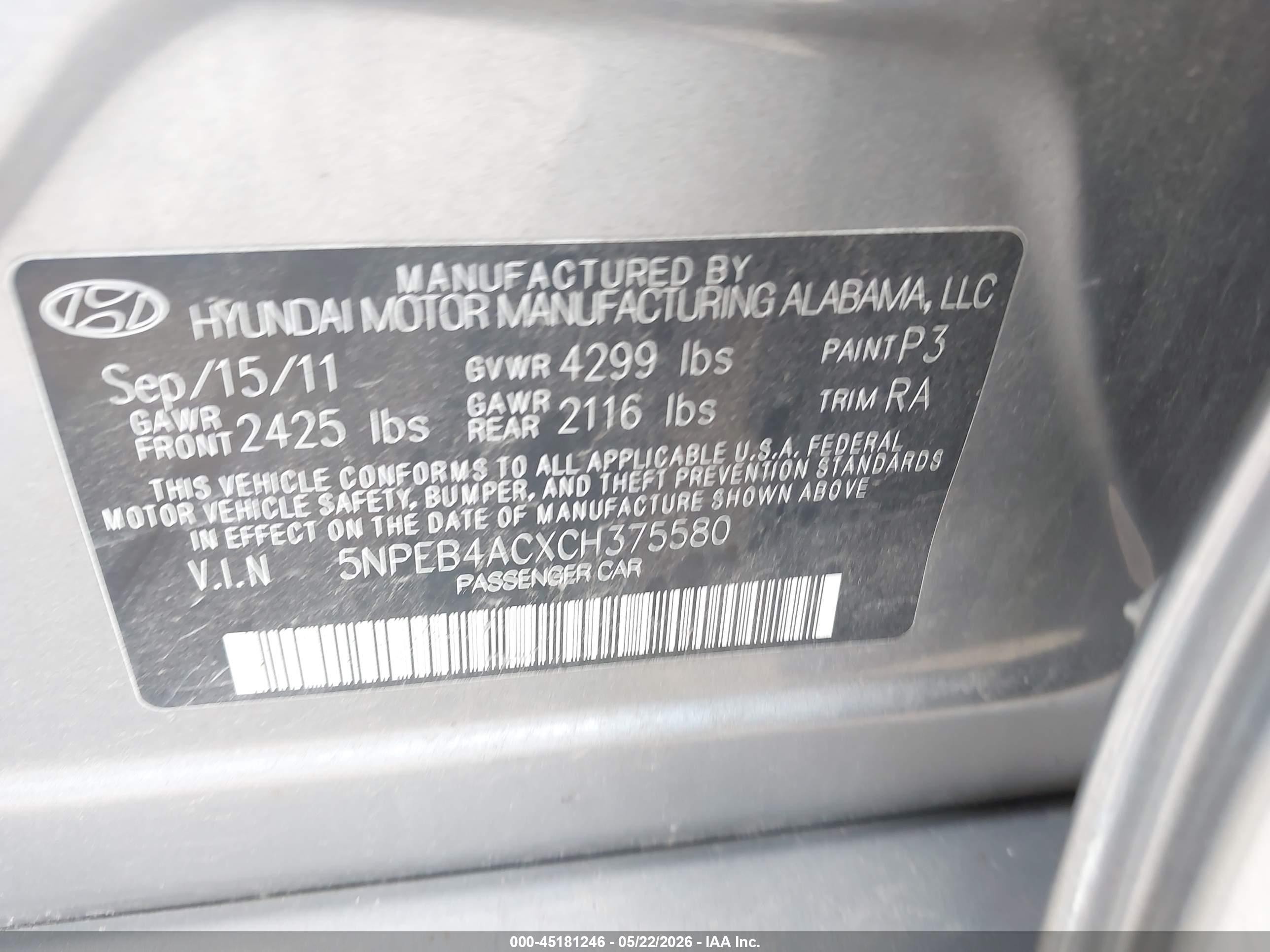 2012 Hyundai Sonata Gls Gray vin: 5NPEB4ACXCH375580