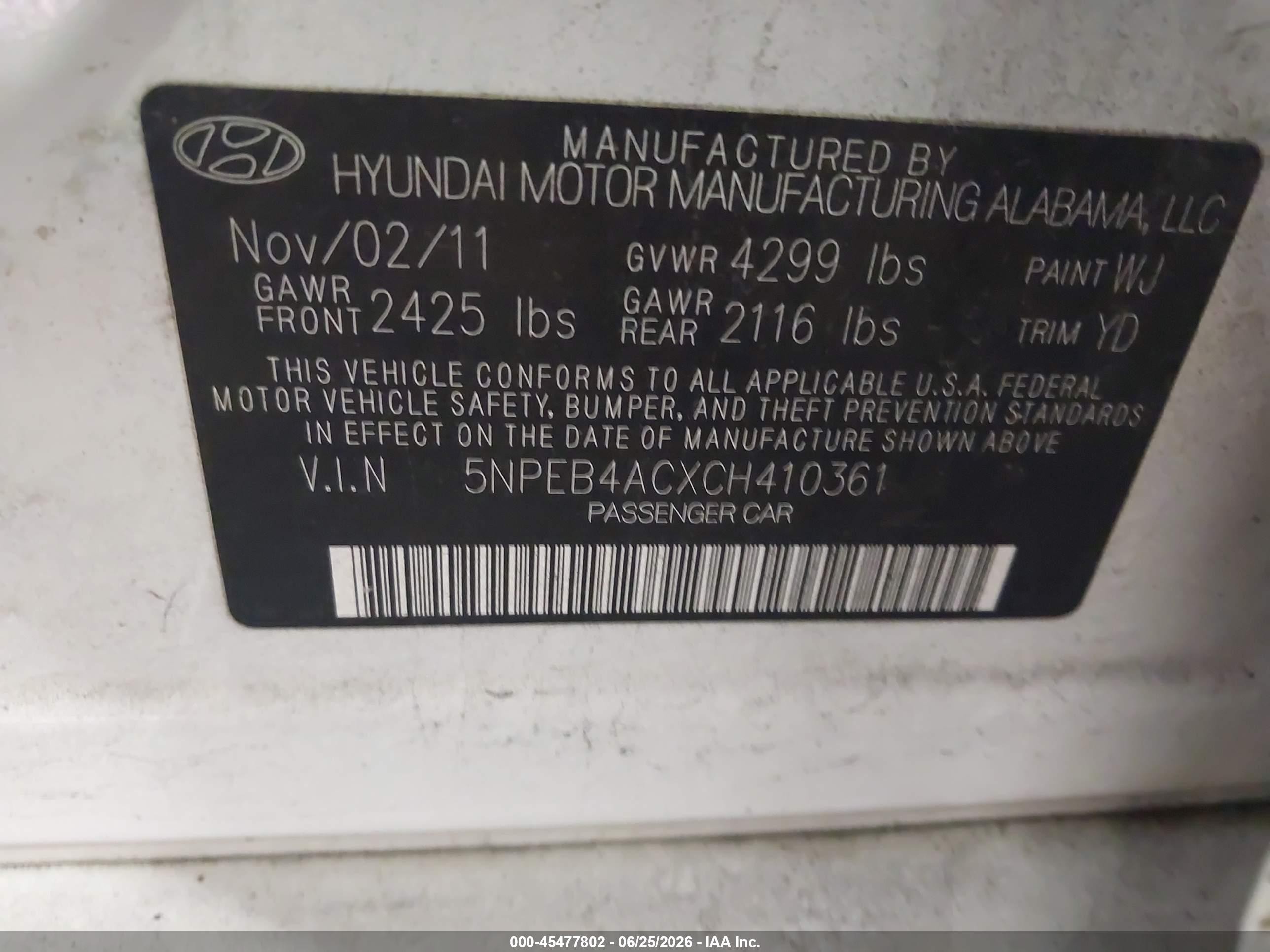 2012 Hyundai Sonata Gls Белый vin: 5NPEB4ACXCH410361