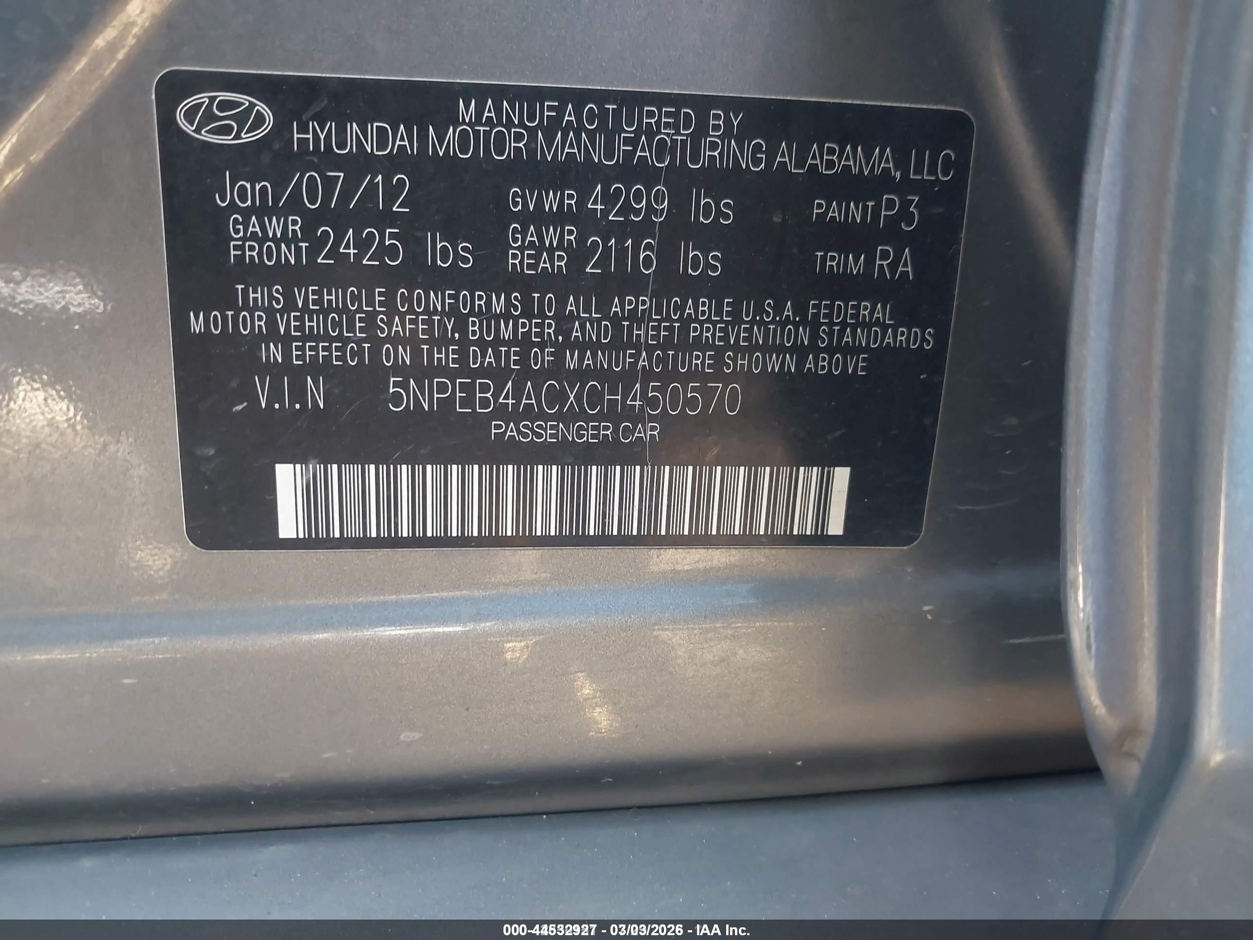 2012 Hyundai Sonata Gls Gray vin: 5NPEB4ACXCH450570