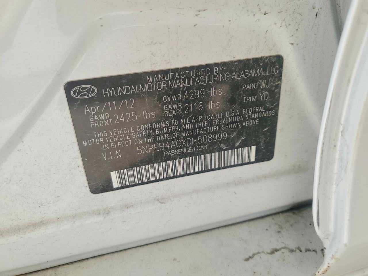 2013 Hyundai Sonata Gls Белый vin: 5NPEB4ACXDH508999
