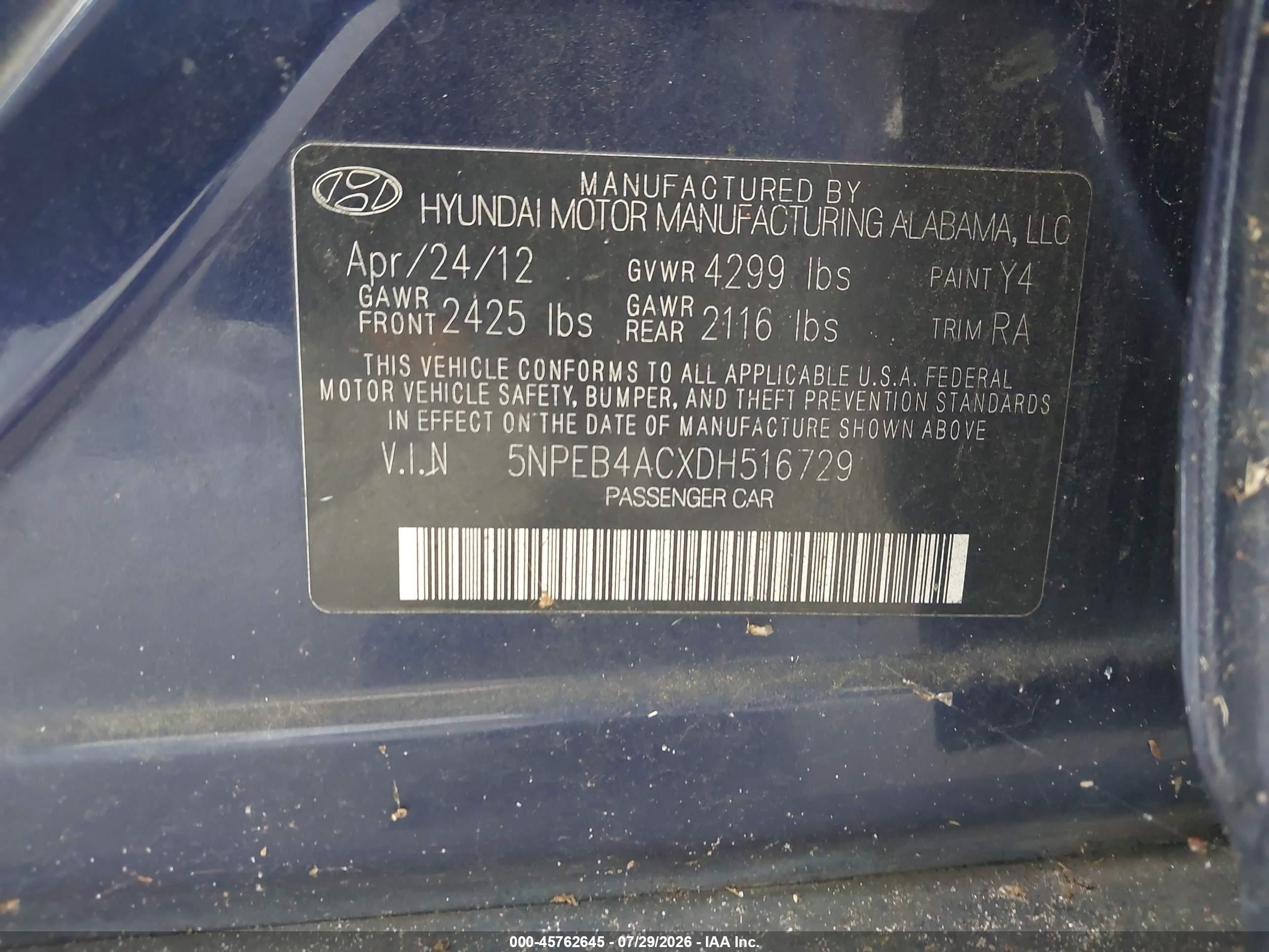 2013 Hyundai Sonata Gls Blue vin: 5NPEB4ACXDH516729