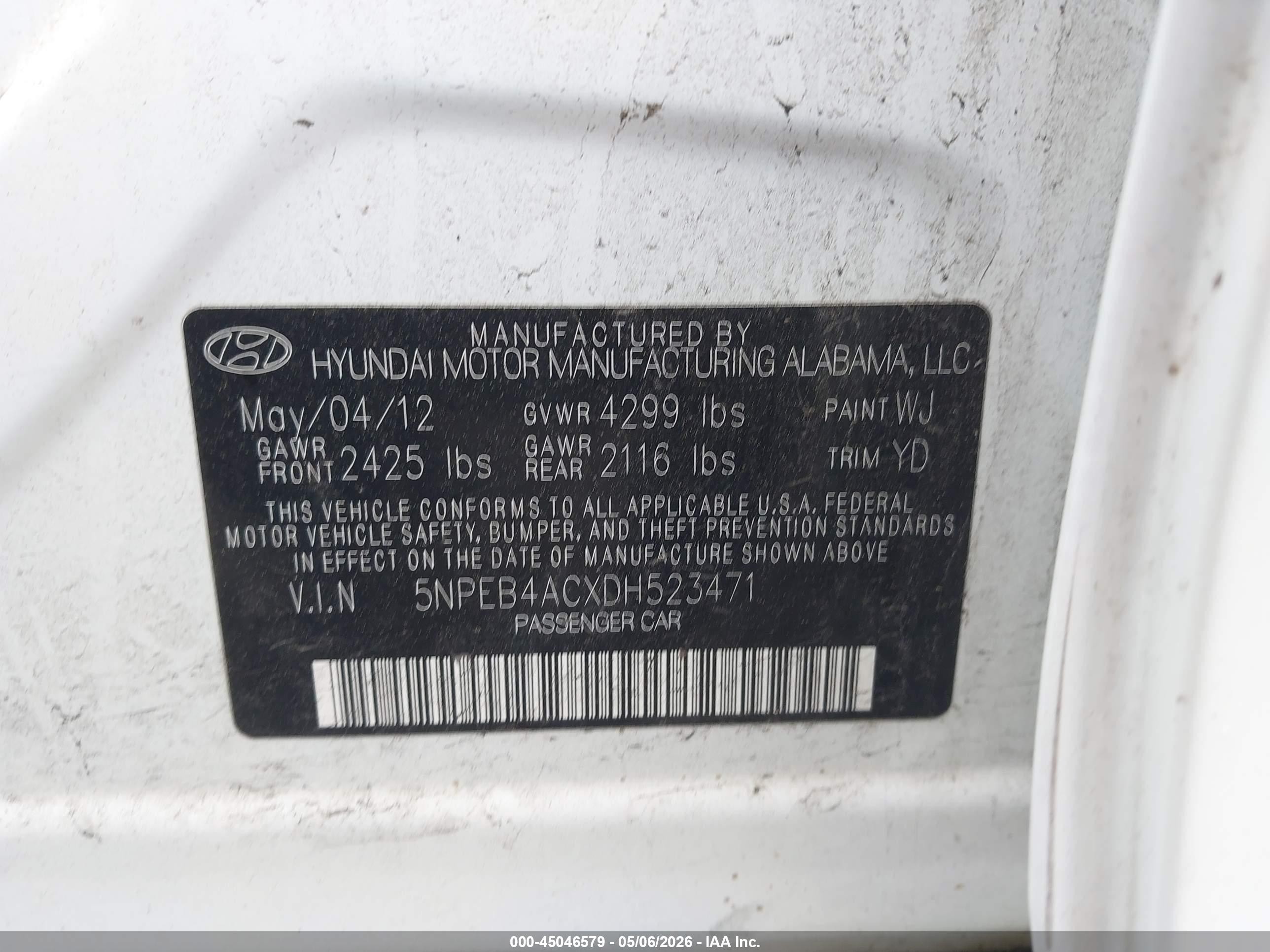 2013 Hyundai Sonata Gls White vin: 5NPEB4ACXDH523471