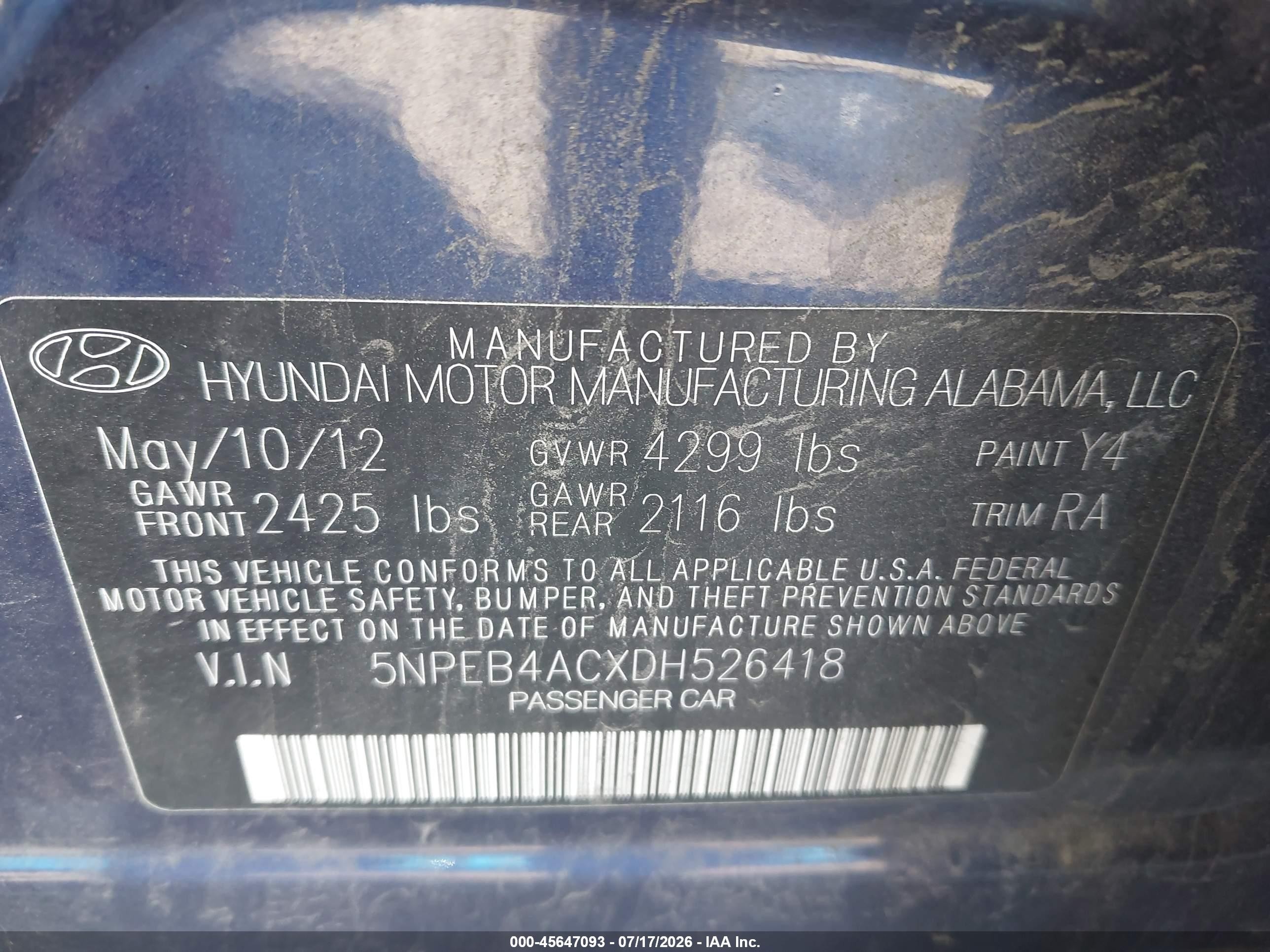 2013 Hyundai Sonata Gls Blue vin: 5NPEB4ACXDH526418