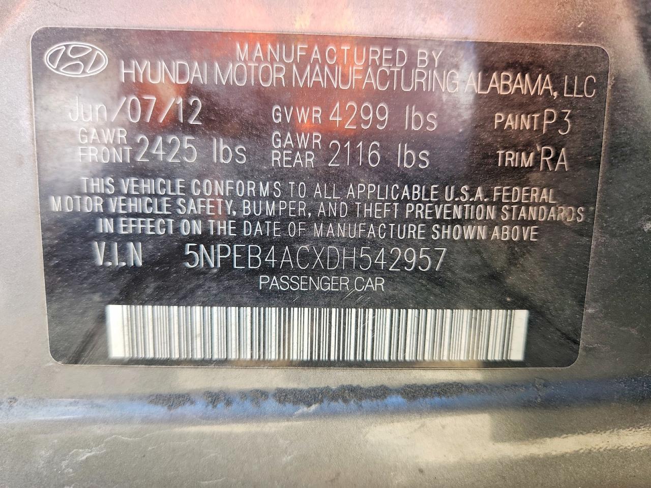 2013 Hyun Sonata Gray vin: 5NPEB4ACXDH542957