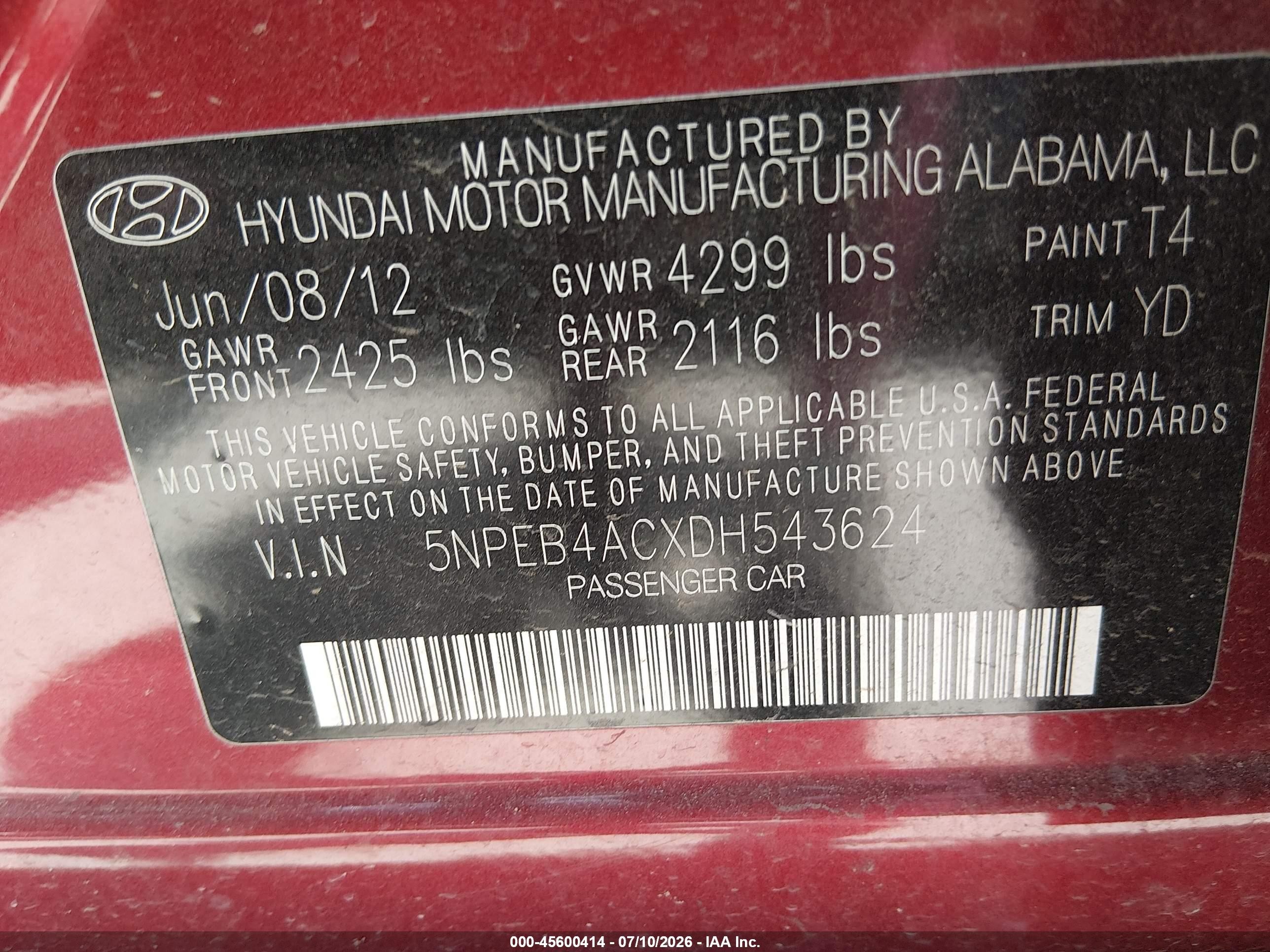 2013 Hyundai Sonata Gls Red vin: 5NPEB4ACXDH543624