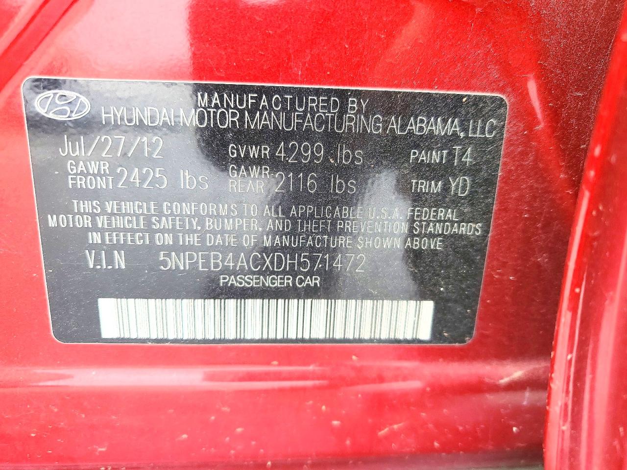 2013 Hyundai Sonata Gls Red vin: 5NPEB4ACXDH571472