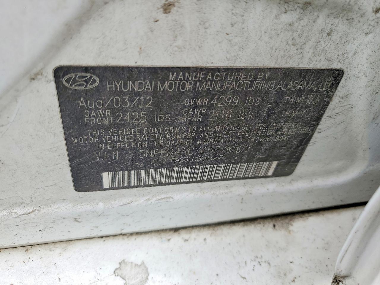 2013 Hyundai Sonata Gls White vin: 5NPEB4ACXDH576509