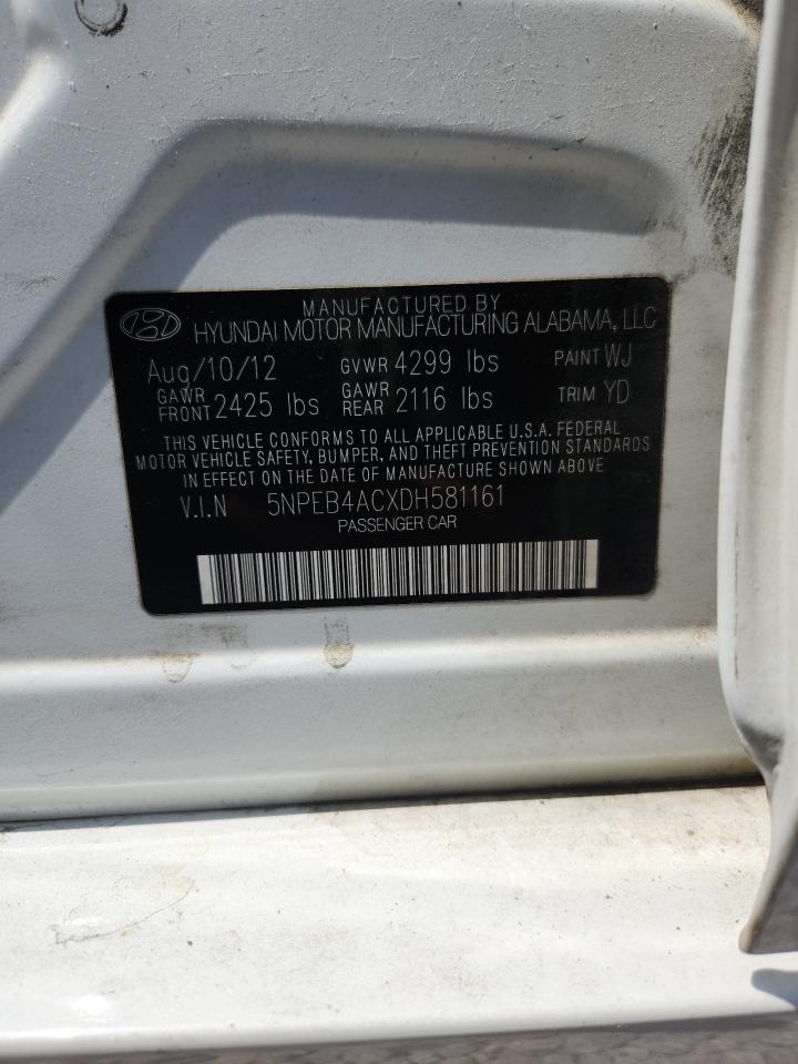 2013 Hyundai Sonata Gls White vin: 5NPEB4ACXDH581161