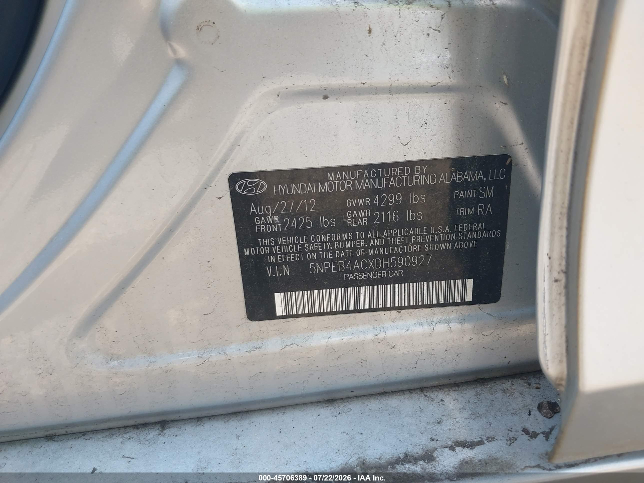 2013 Hyundai Sonata Gls Gray vin: 5NPEB4ACXDH590927