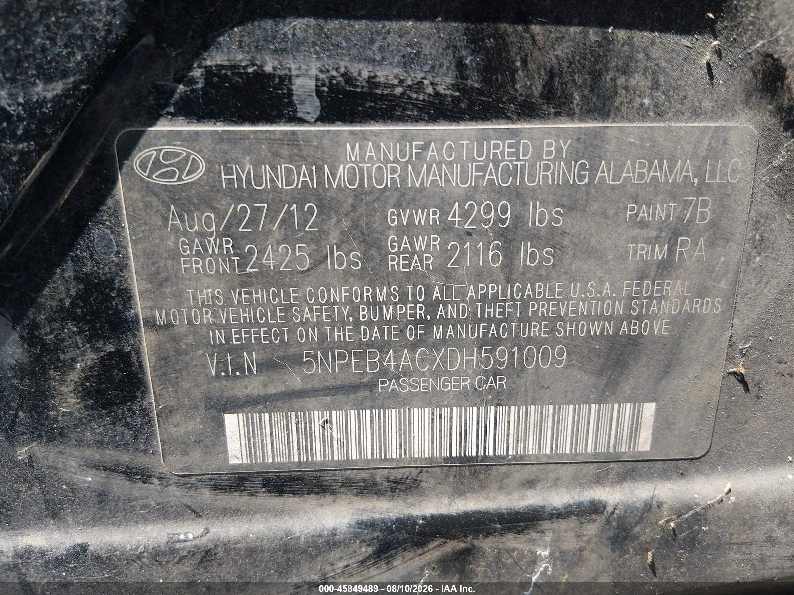 2013 Hyundai Sonata Gls Black vin: 5NPEB4ACXDH591009