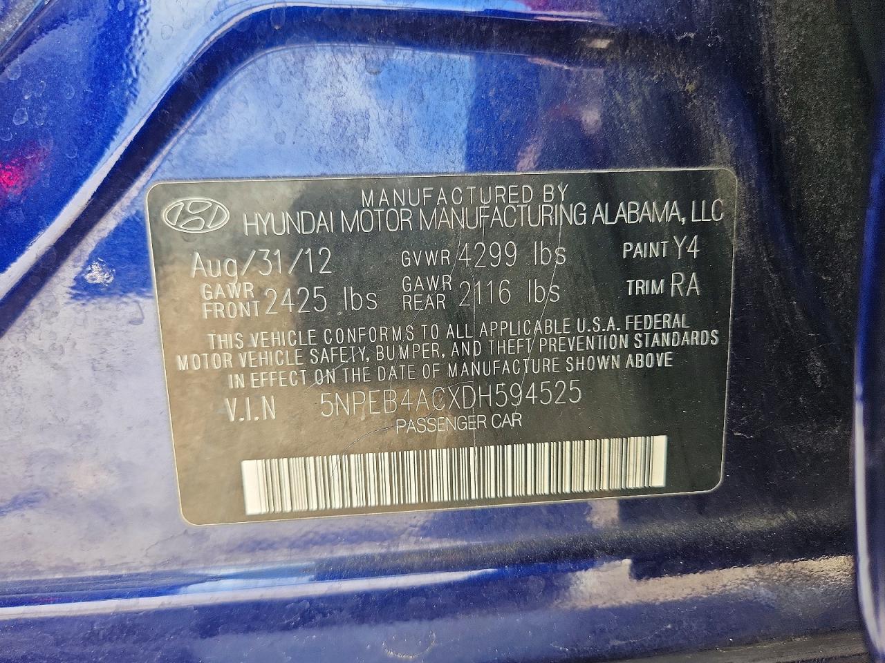 2013 Hyundai Sonata Gls Blue vin: 5NPEB4ACXDH594525