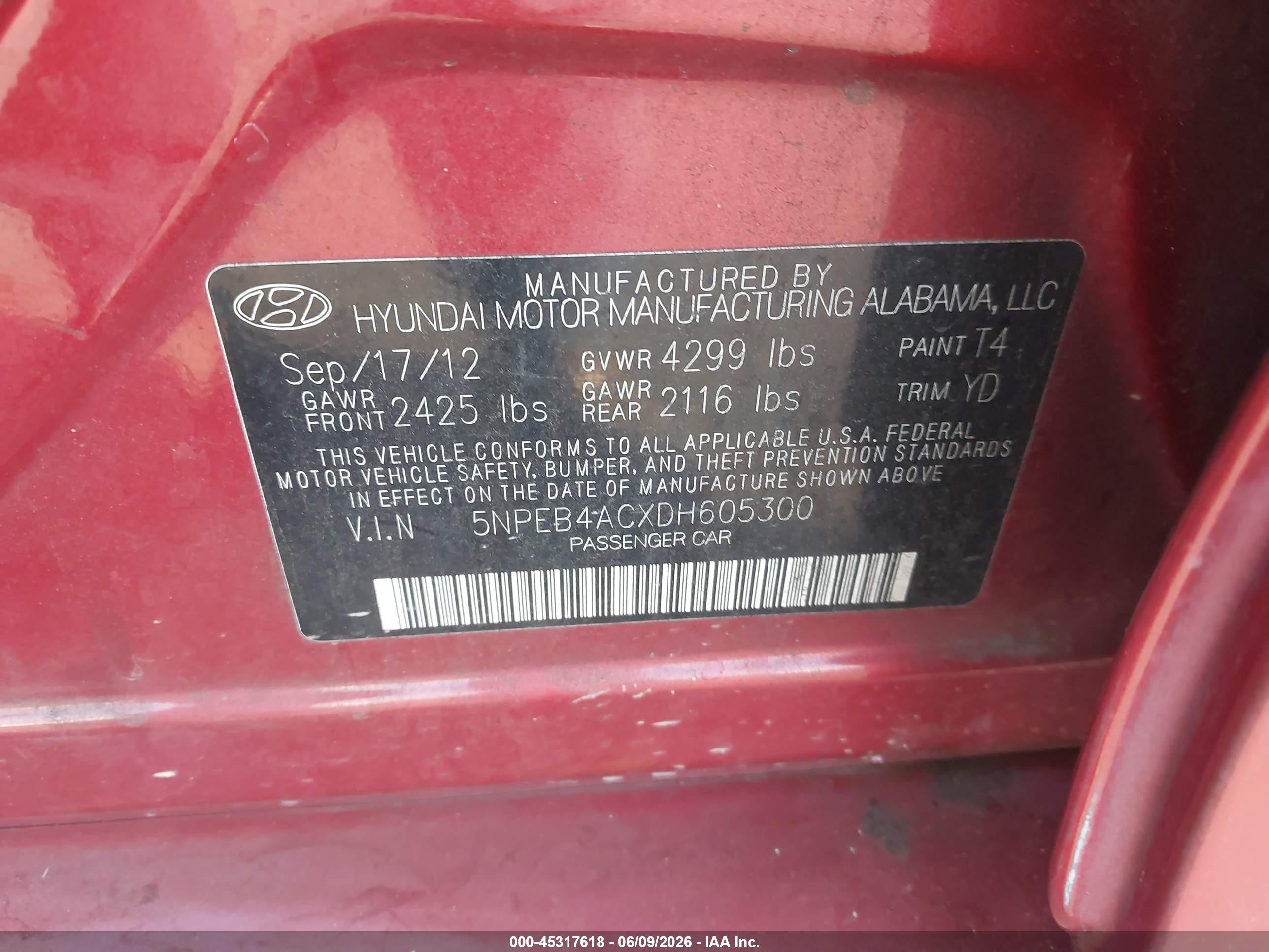 2013 Hyundai Sonata Gls Red vin: 5NPEB4ACXDH605300
