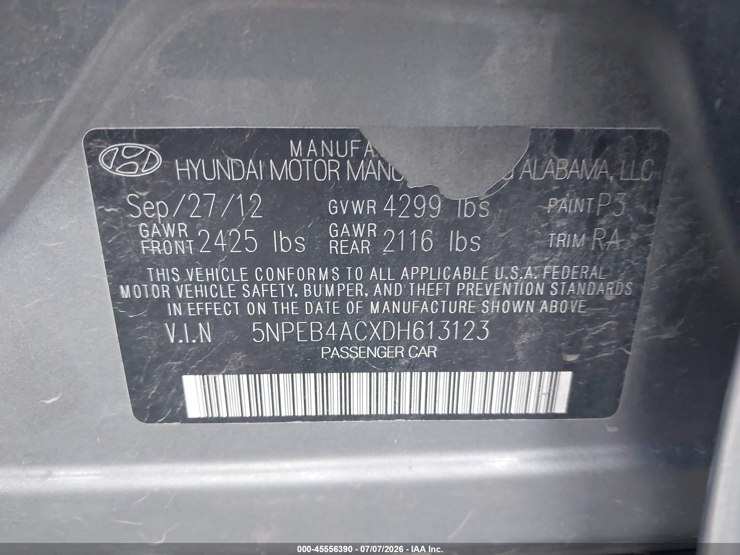 2013 Hyundai Sonata Gls Gray vin: 5NPEB4ACXDH613123