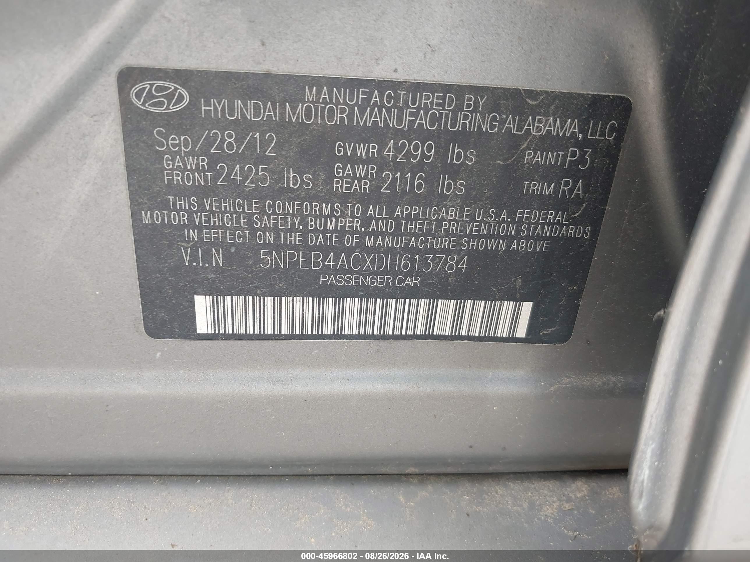 2013 Hyundai Sonata Gls Gray vin: 5NPEB4ACXDH613784