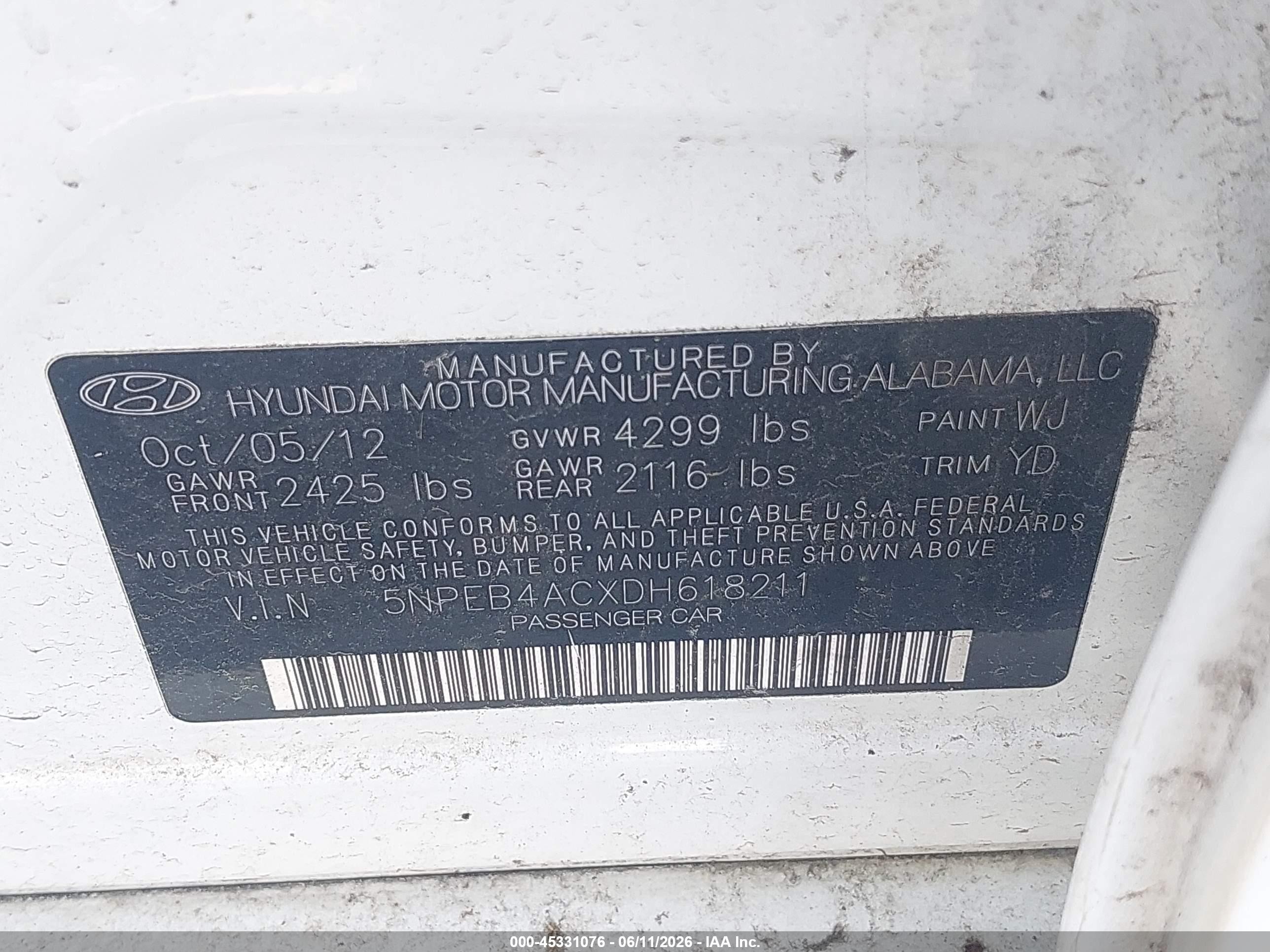2013 Hyundai Sonata Gls Белый vin: 5NPEB4ACXDH618211
