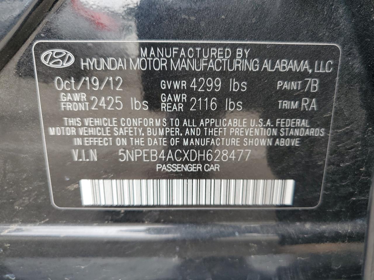2013 Hyundai Sonata Gls Black vin: 5NPEB4ACXDH628477