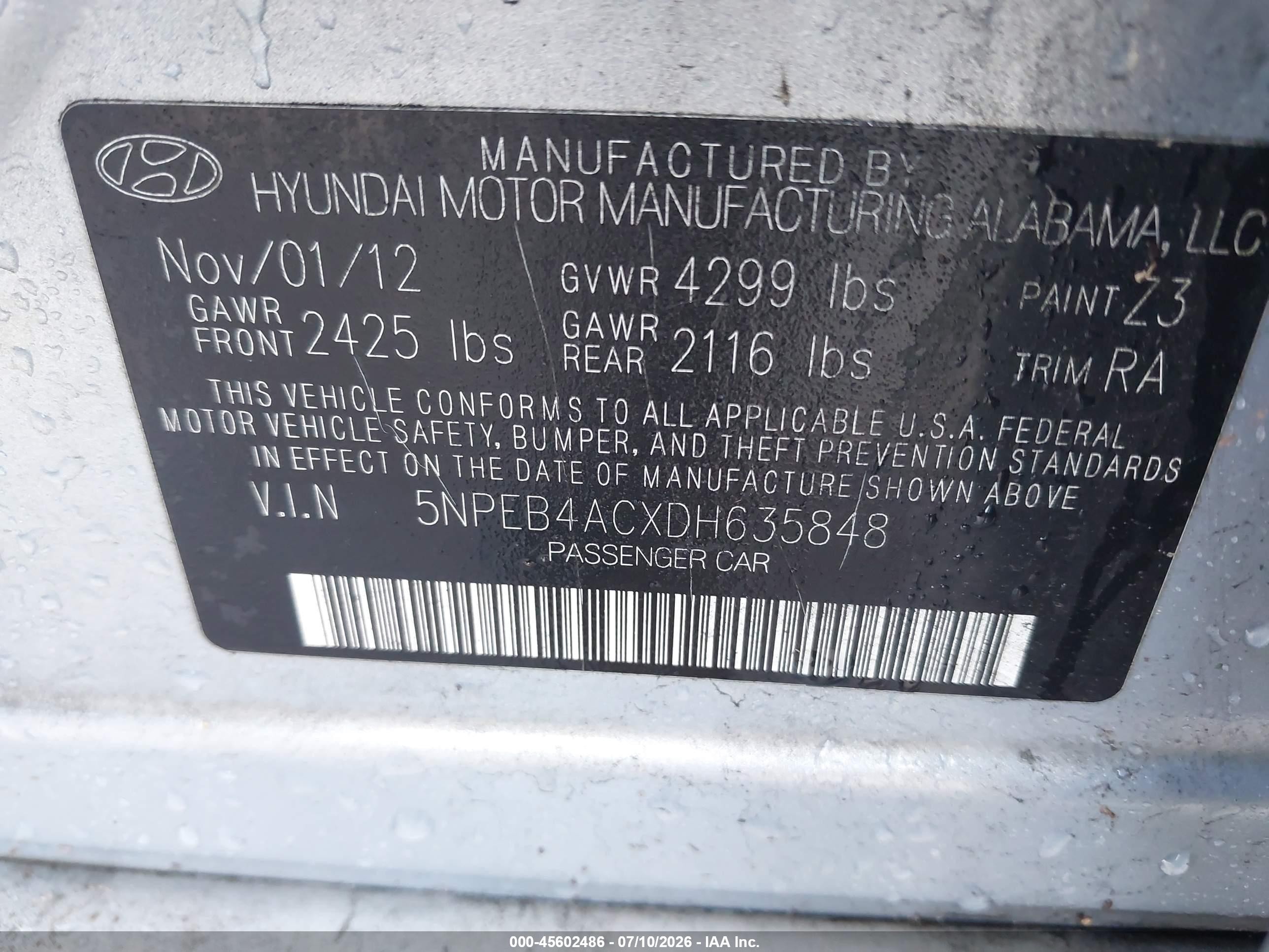 2013 Hyundai Sonata Gls Blue vin: 5NPEB4ACXDH635848
