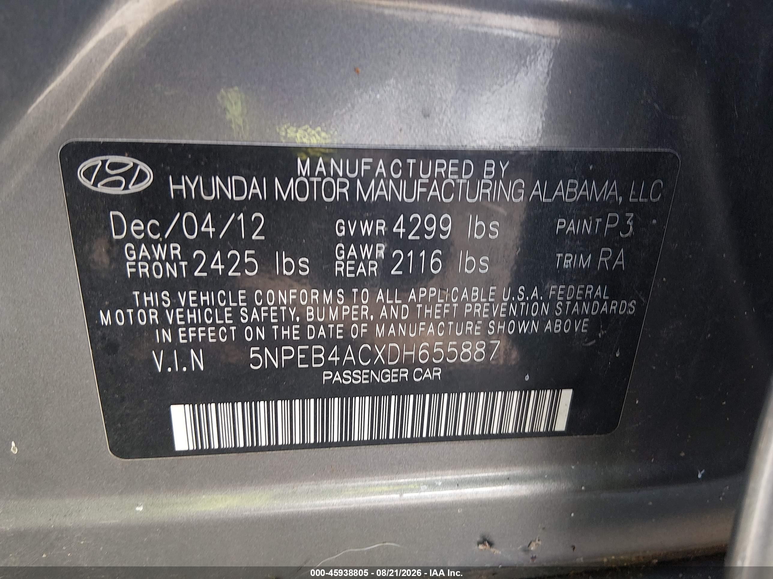 2013 Hyundai Sonata Gls Gray vin: 5NPEB4ACXDH655887
