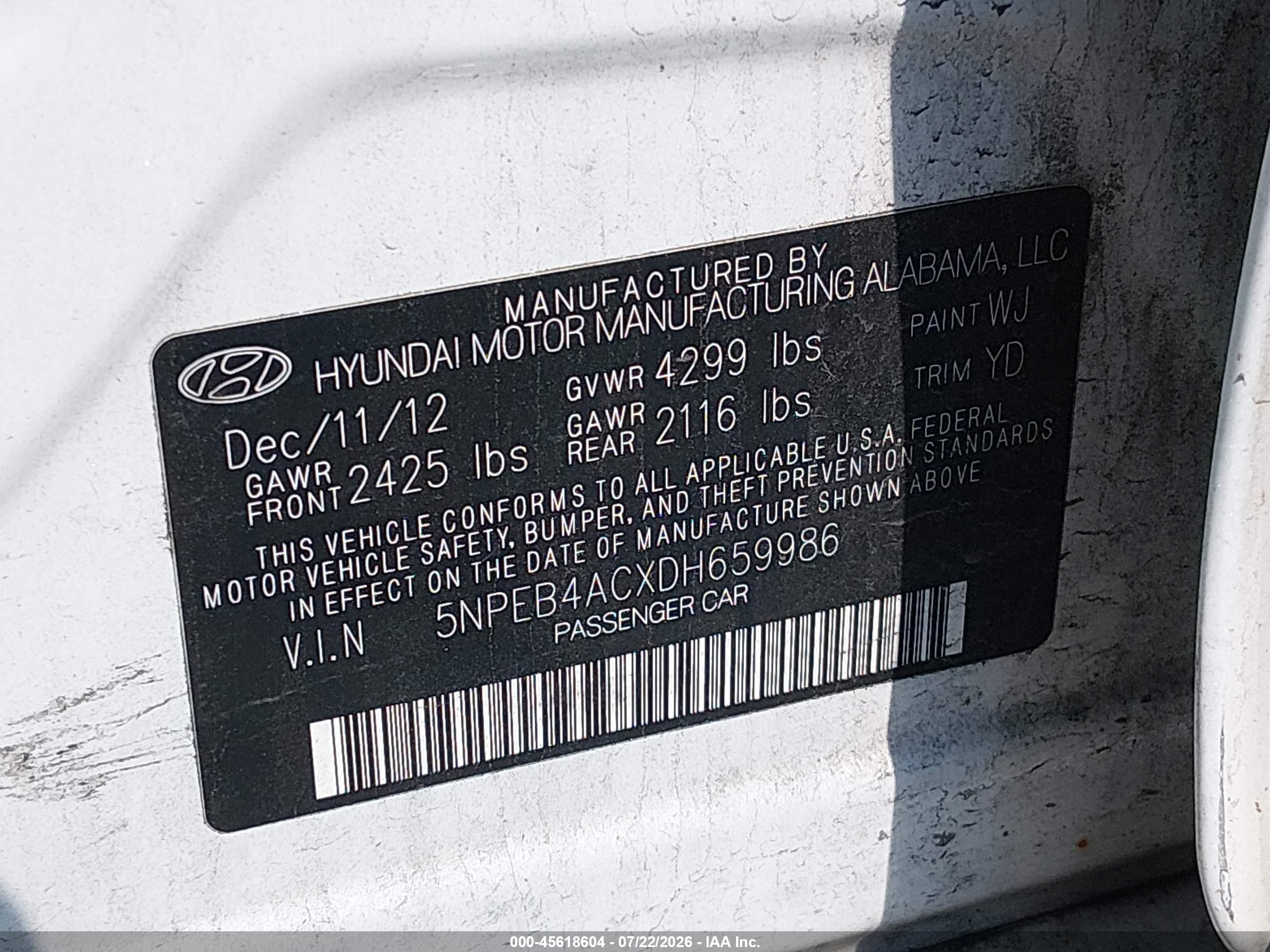 2013 Hyundai Sonata Gls White vin: 5NPEB4ACXDH659986