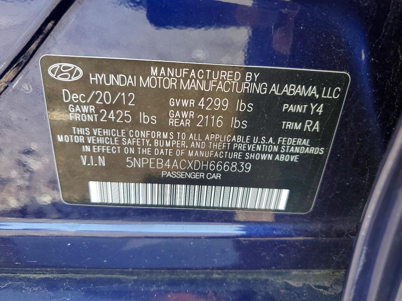 2013 Hyundai Sonata Gls Blue vin: 5NPEB4ACXDH666839