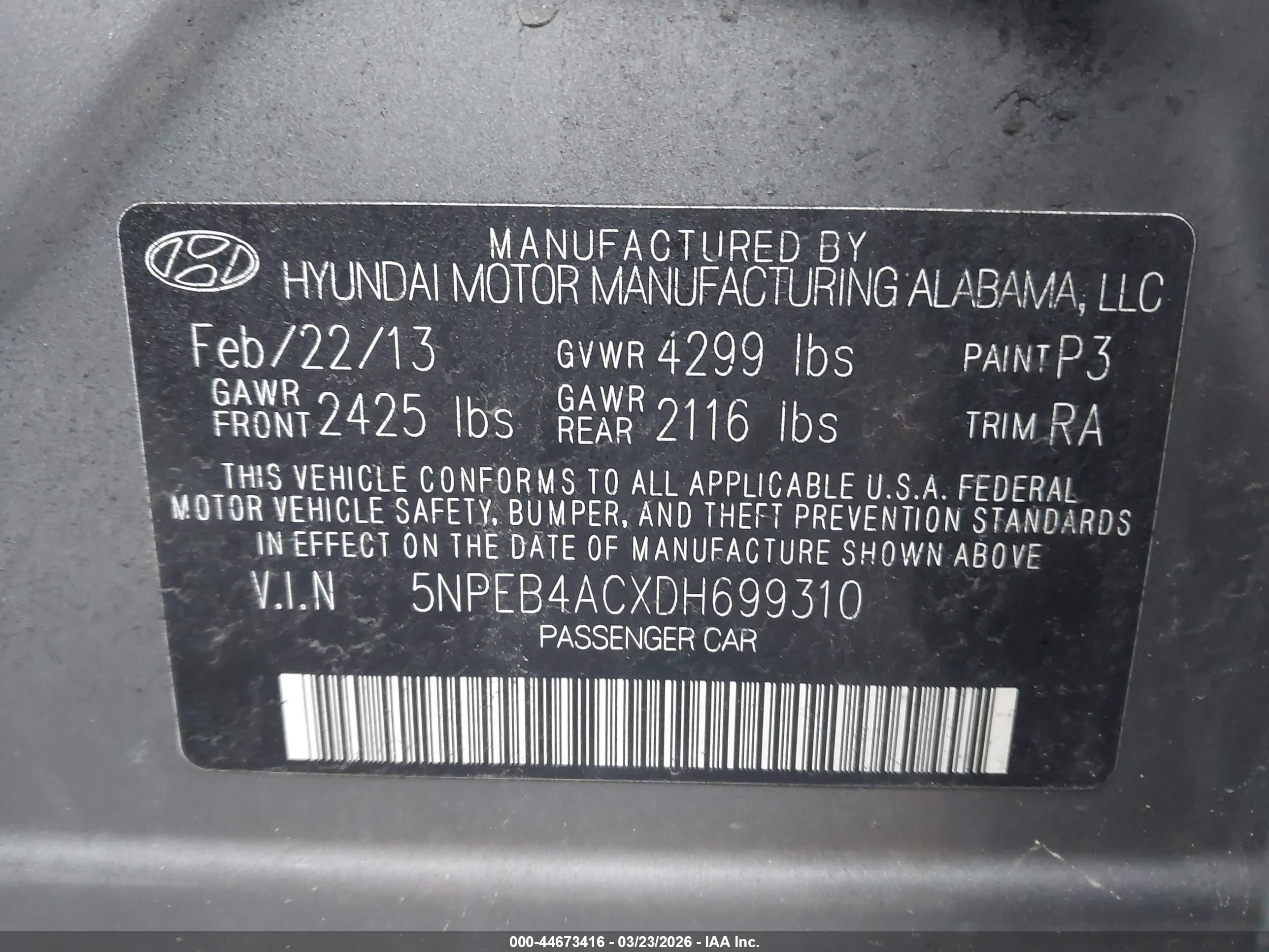 2013 Hyundai Sonata Gls Gray vin: 5NPEB4ACXDH699310