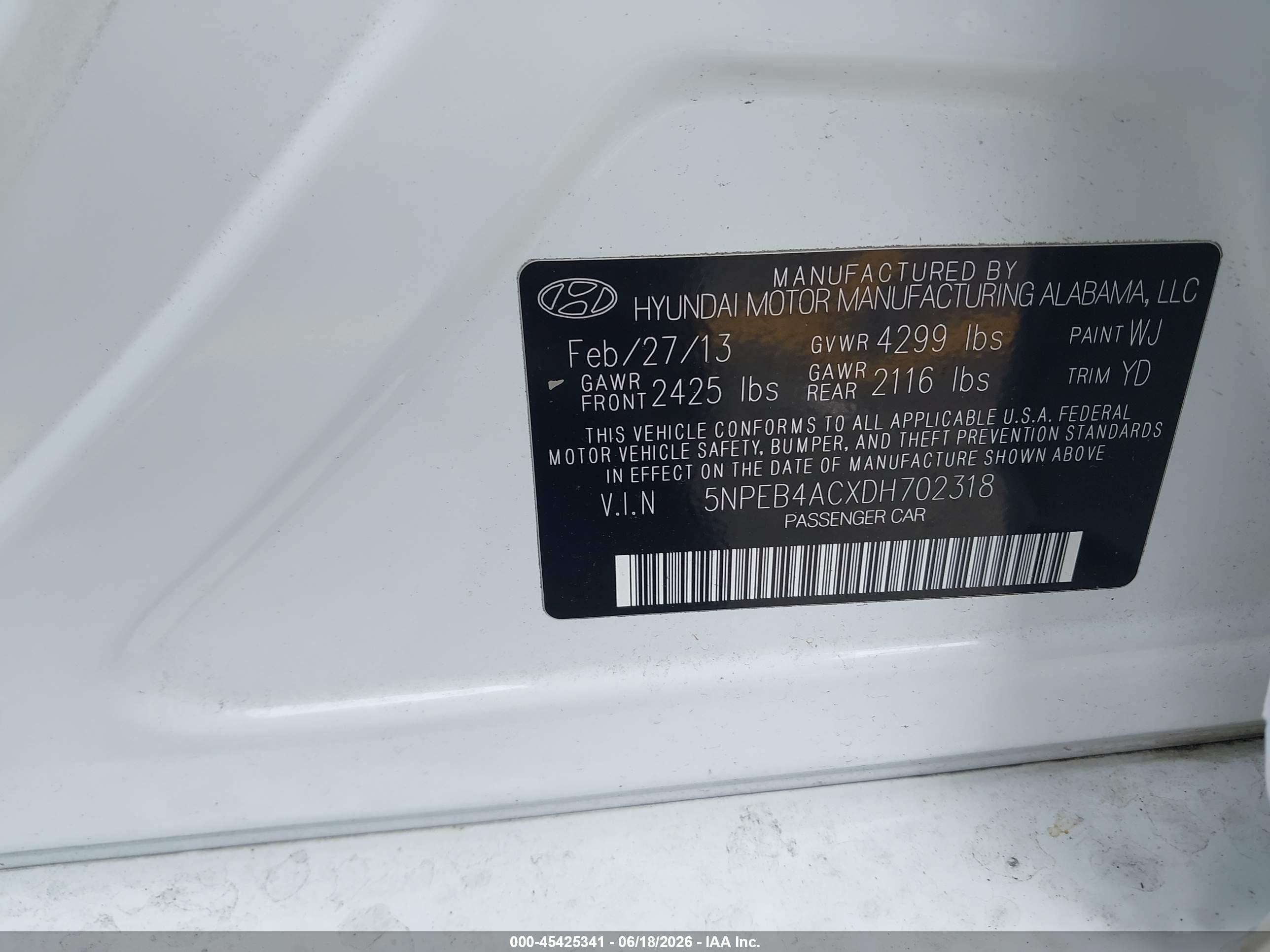 2013 Hyundai Sonata Gls White vin: 5NPEB4ACXDH702318