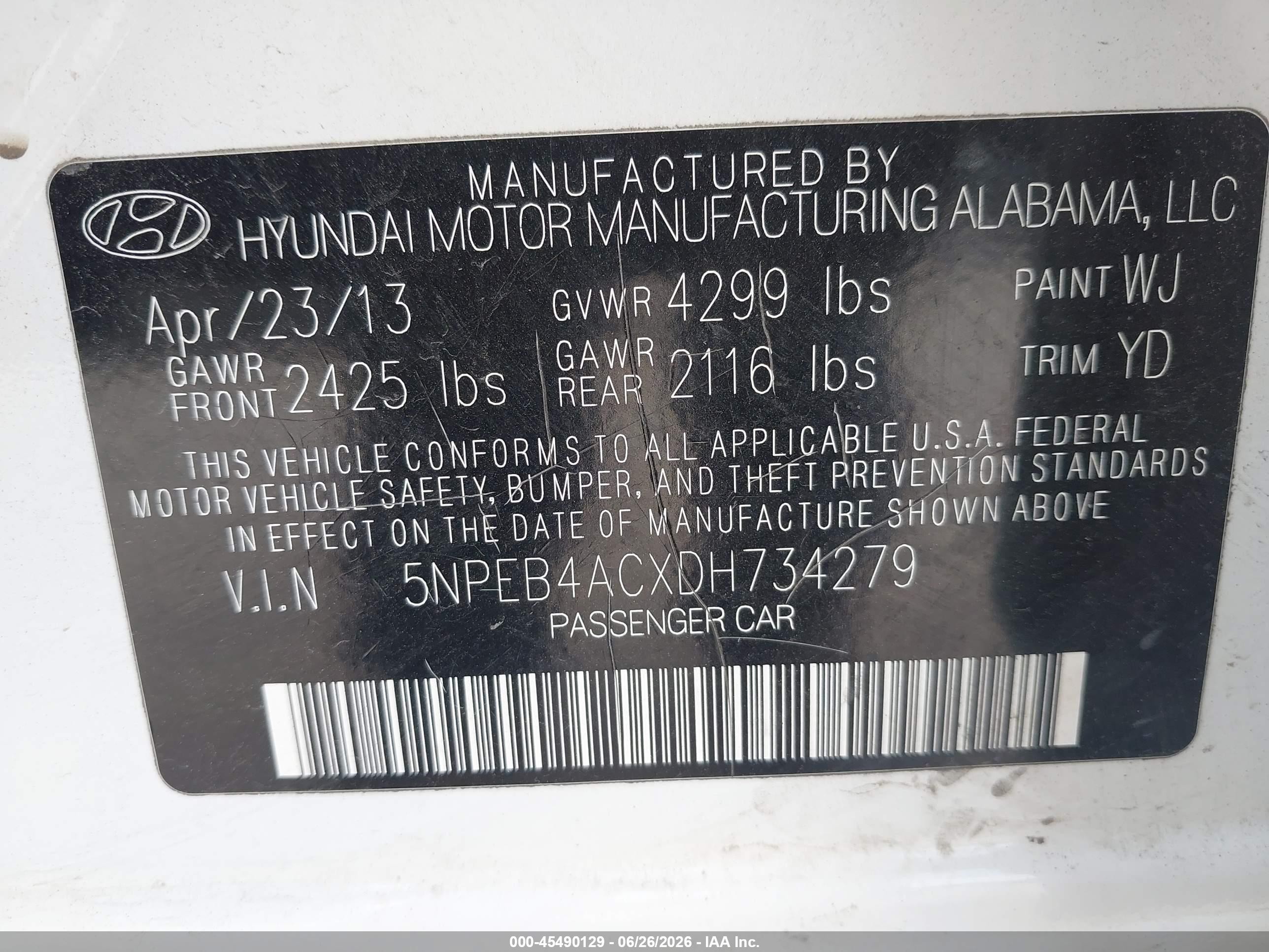 2013 Hyundai Sonata Gls White vin: 5NPEB4ACXDH734279