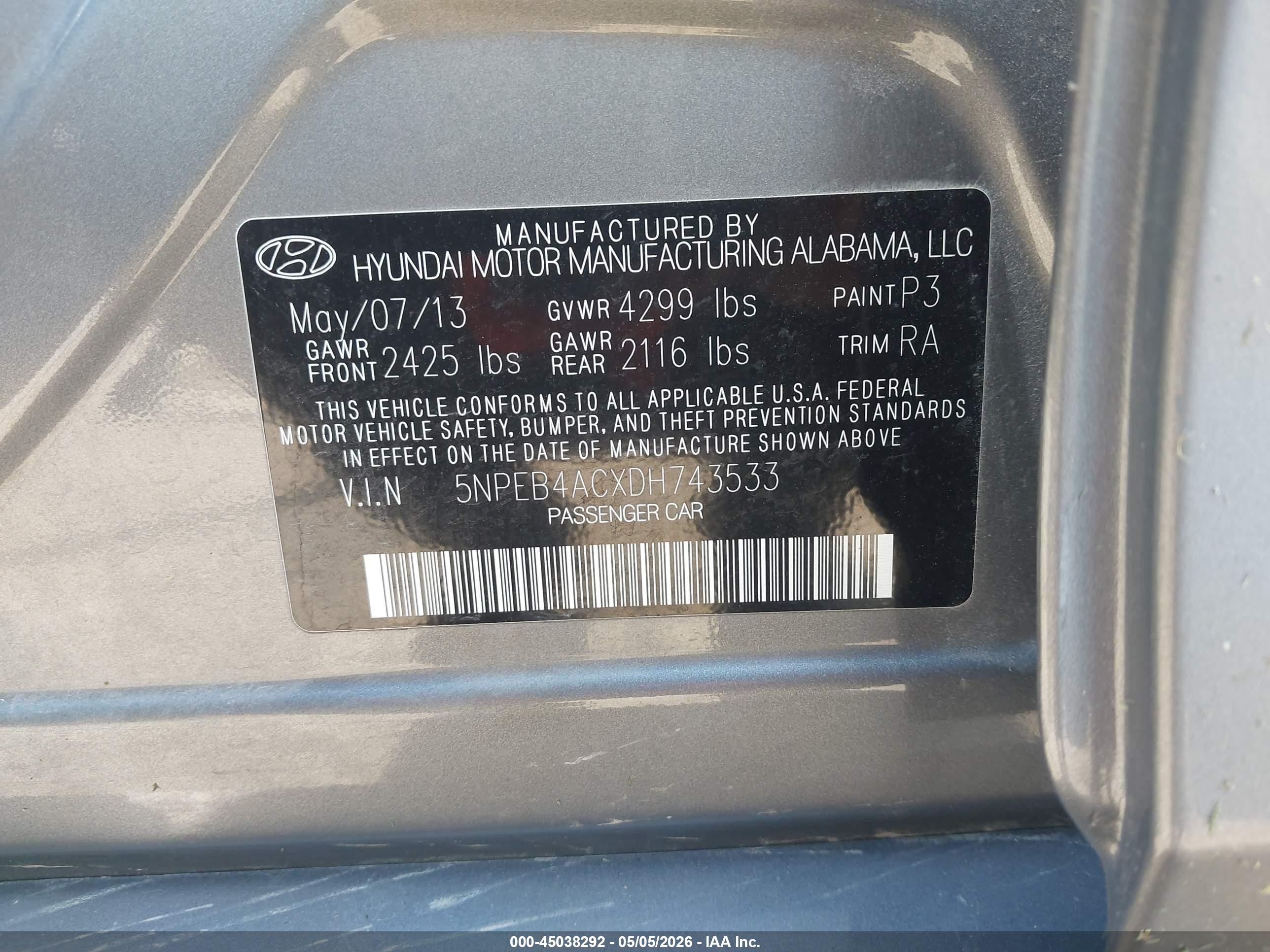 2013 Hyundai Sonata Gls Gray vin: 5NPEB4ACXDH743533