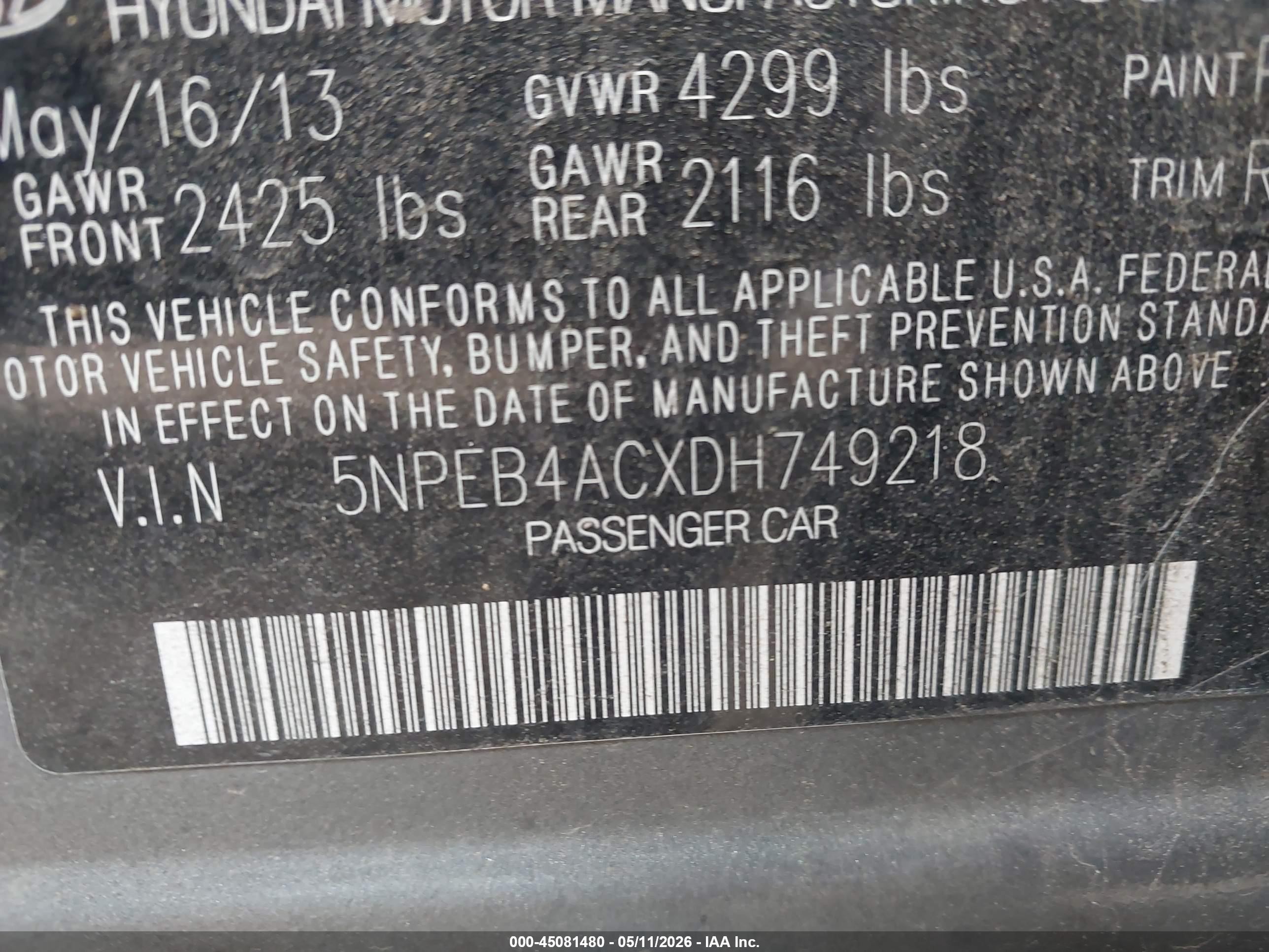 2013 Hyundai Sonata Gls Gray vin: 5NPEB4ACXDH749218