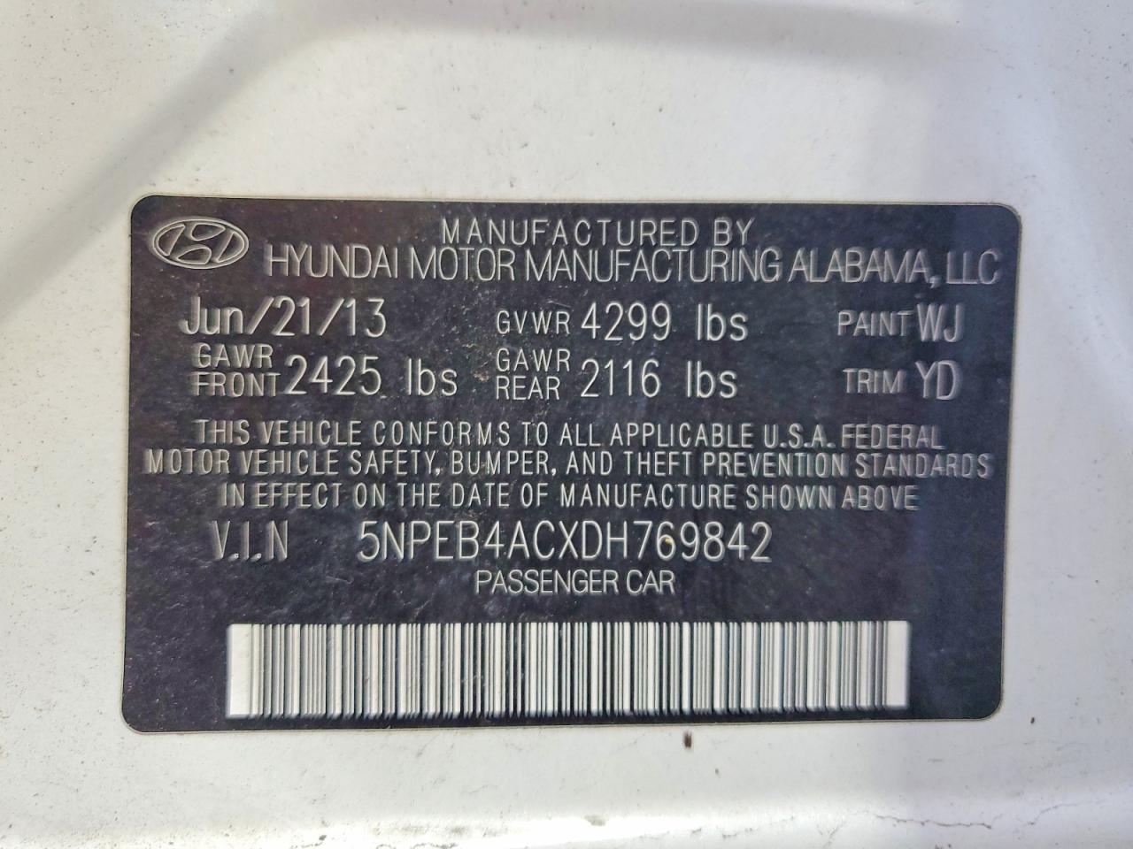 2013 Hyundai Sonata Gls White vin: 5NPEB4ACXDH769842