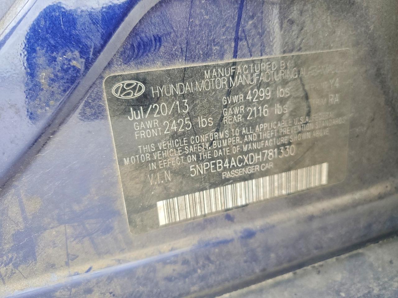 2013 Hyundai Sonata Gls Blue vin: 5NPEB4ACXDH781330
