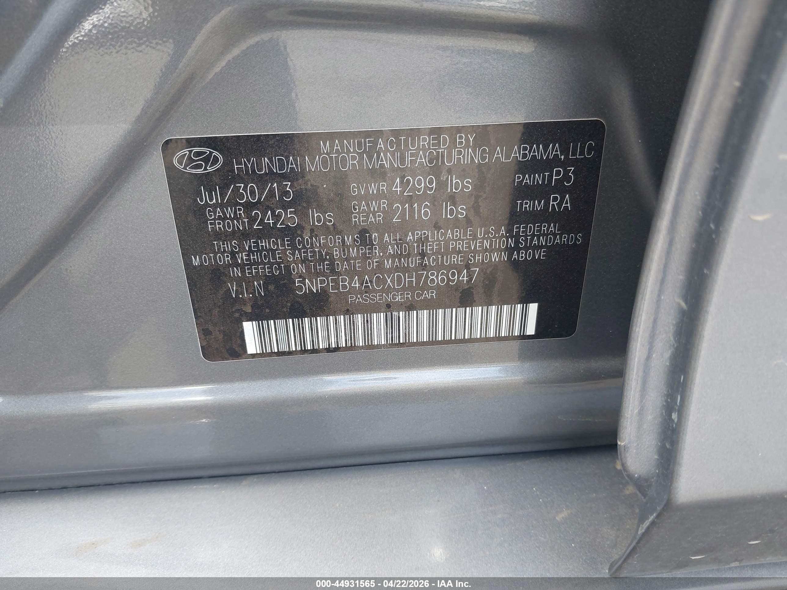2013 Hyundai Sonata Gls Gray vin: 5NPEB4ACXDH786947