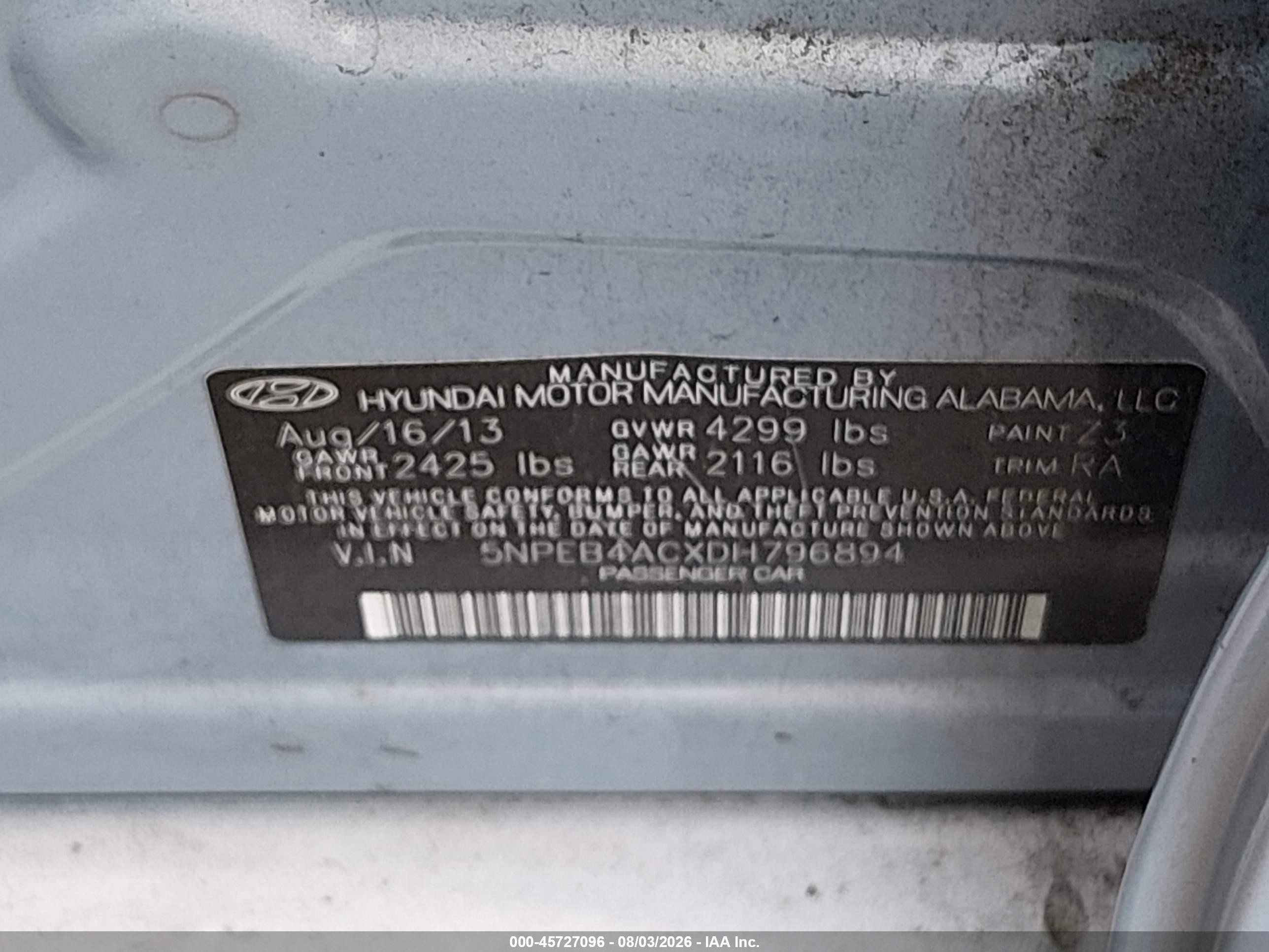 2013 Hyundai Sonata Gls Light Blue vin: 5NPEB4ACXDH796894