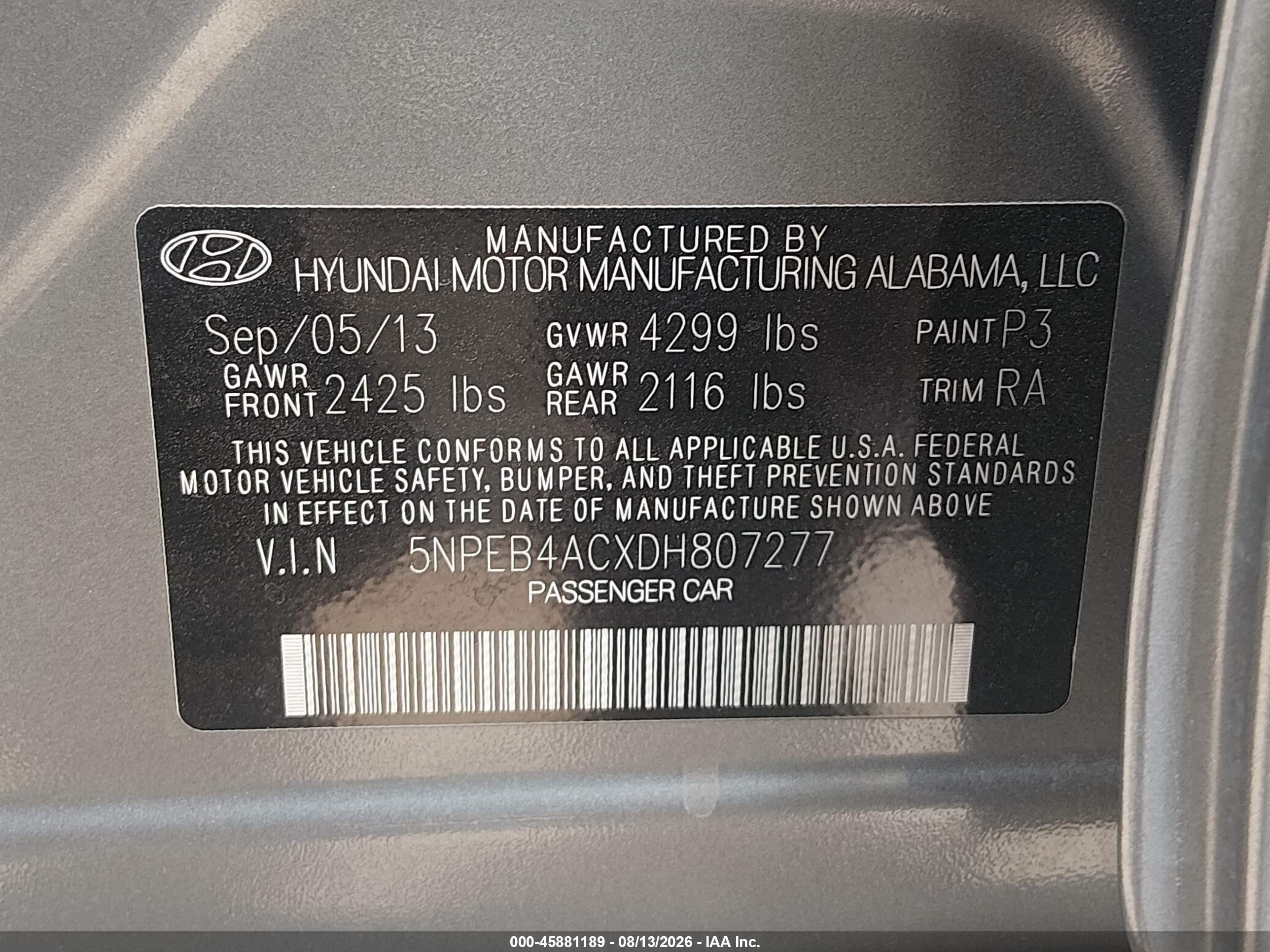 2013 Hyundai Sonata Gls Gray vin: 5NPEB4ACXDH807277