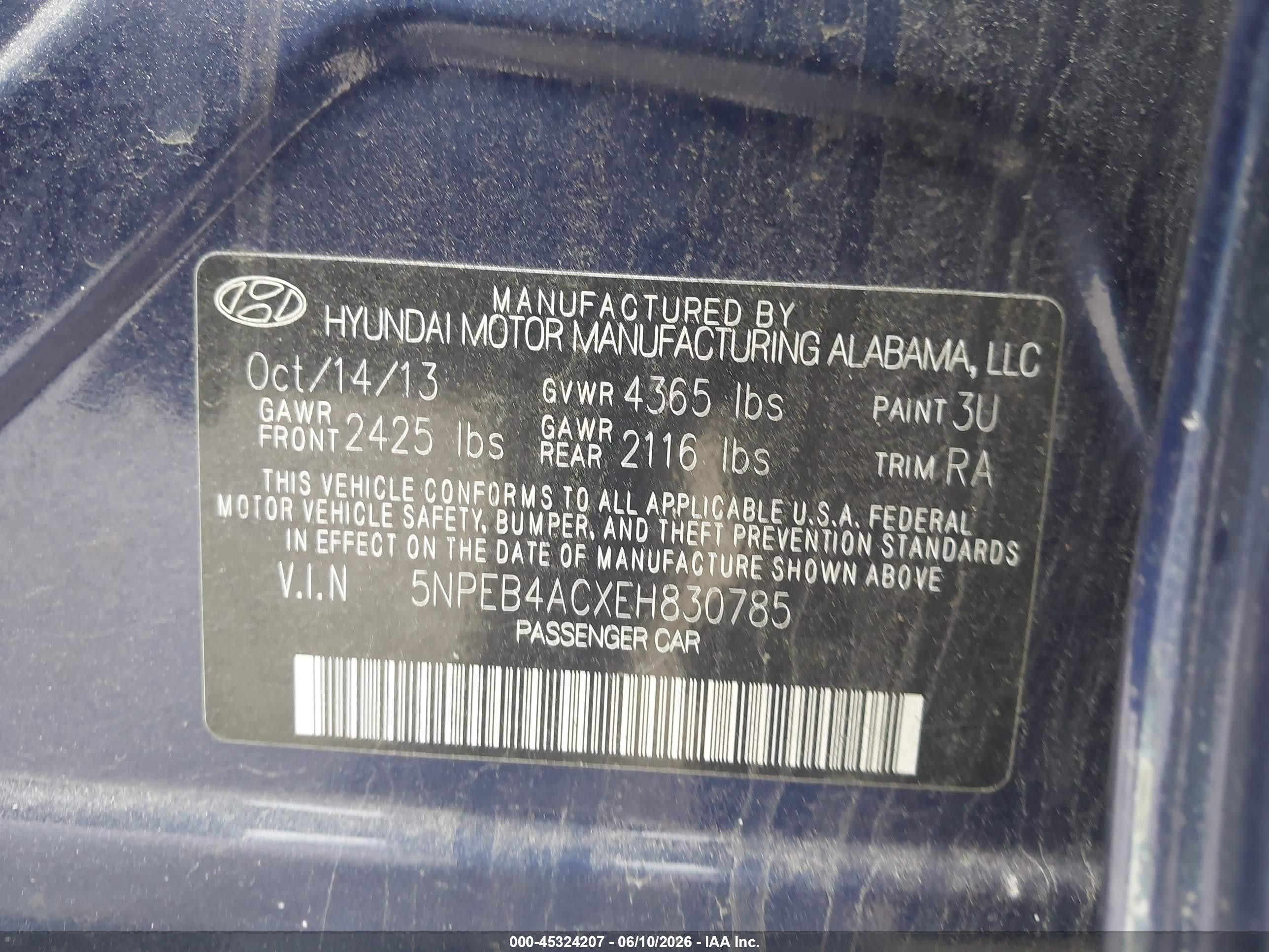 2014 Hyundai Sonata Gls Blue vin: 5NPEB4ACXEH830785