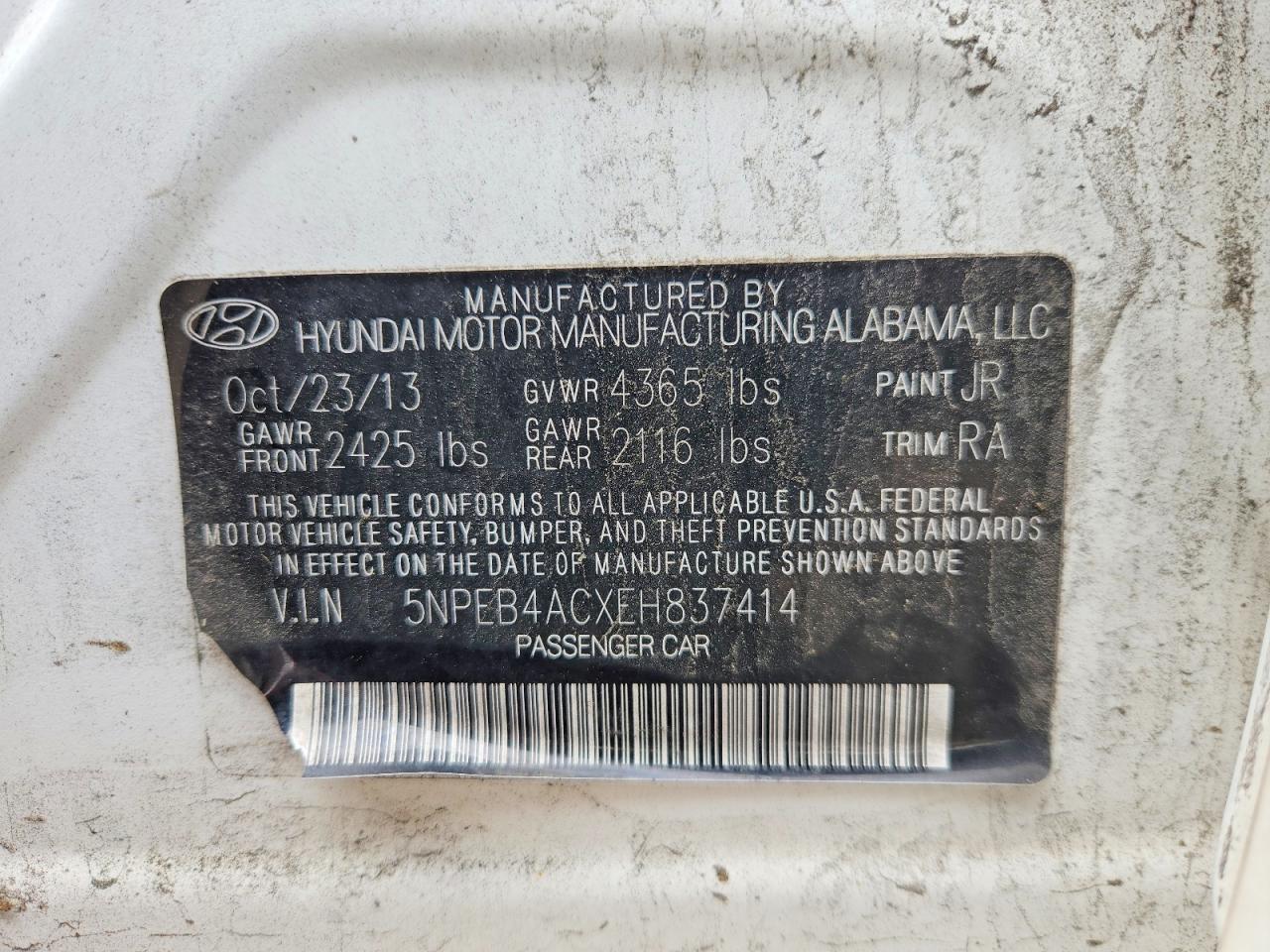 2014 Hyundai Sonata Gls White vin: 5NPEB4ACXEH837414