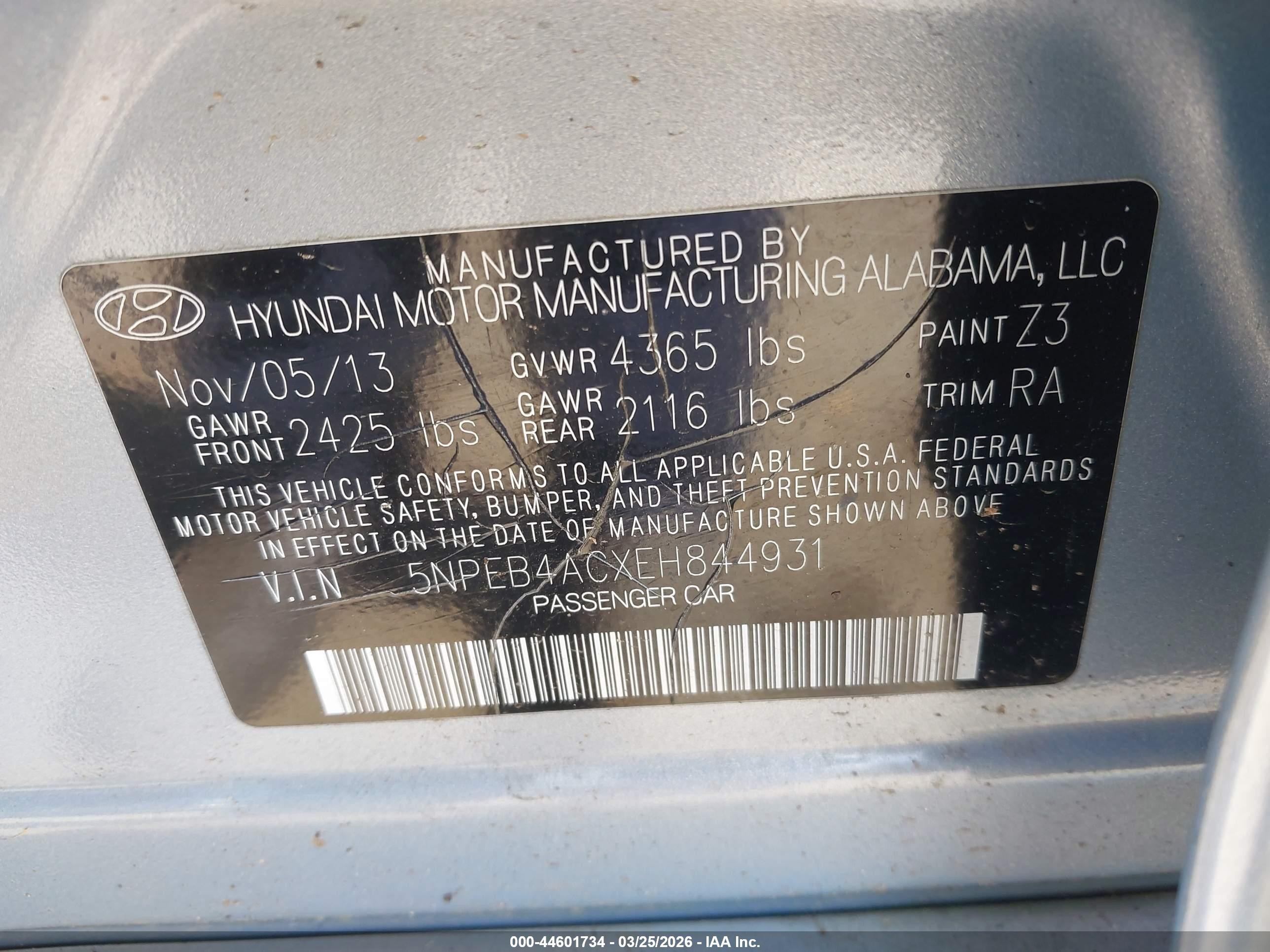 2014 Hyundai Sonata Gls Light Blue vin: 5NPEB4ACXEH844931