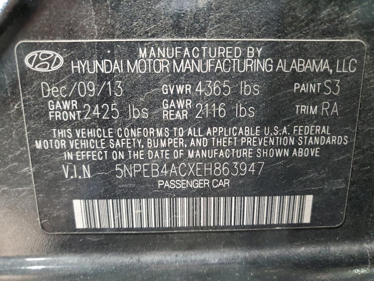 2014 Hyundai Sonata Gls Черный vin: 5NPEB4ACXEH863947