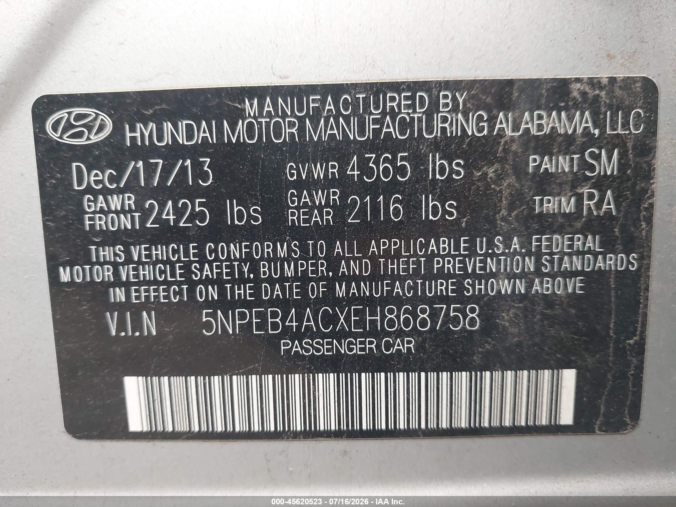 2014 Hyundai Sonata Gls Silver vin: 5NPEB4ACXEH868758