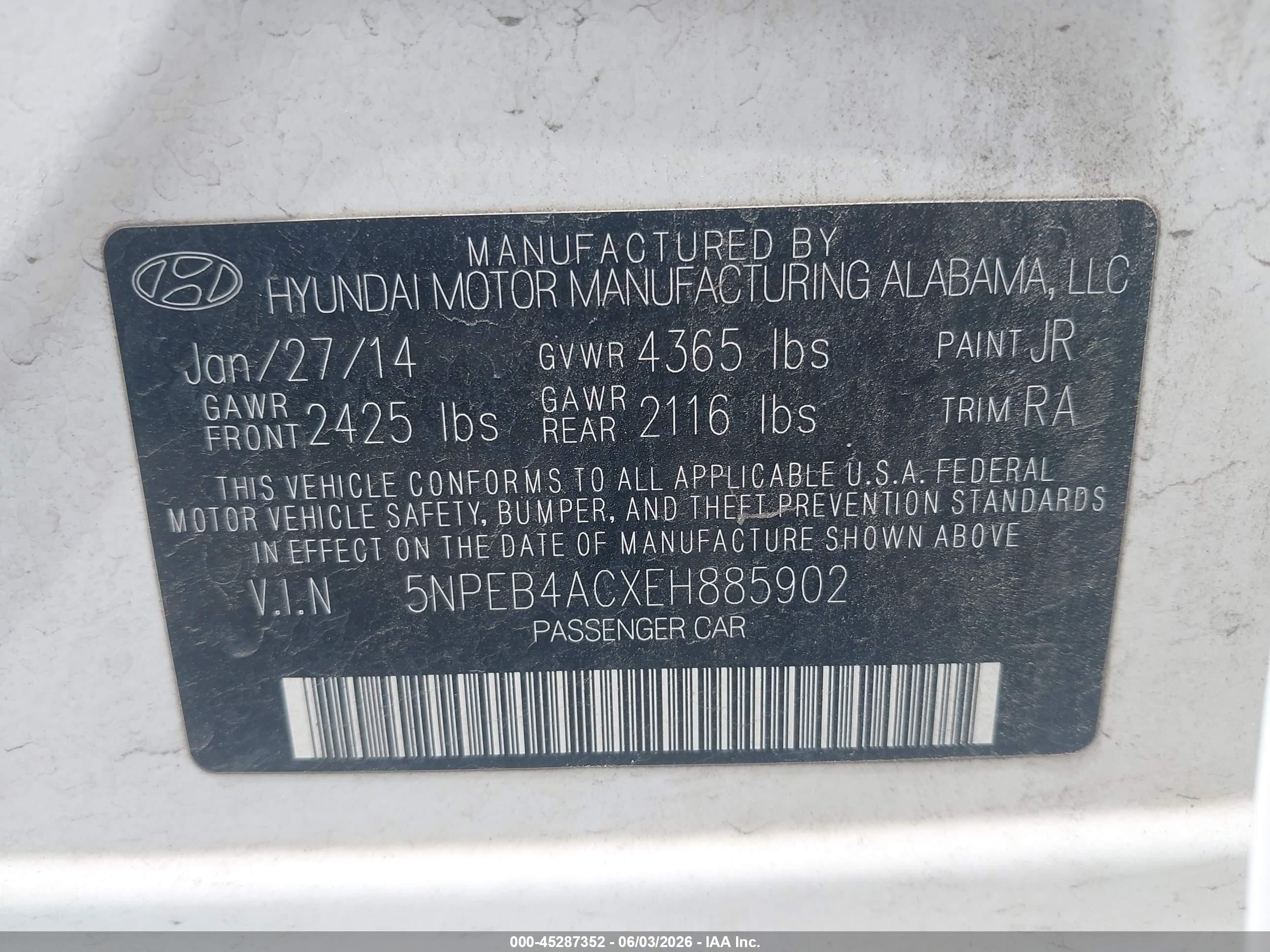 2014 Hyundai Sonata Gls White vin: 5NPEB4ACXEH885902