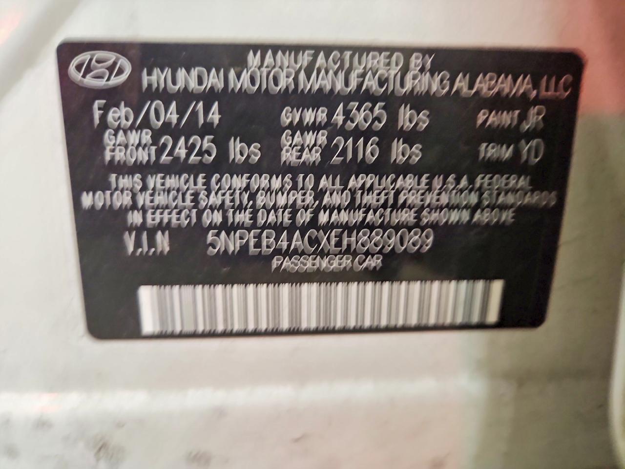 2014 Hyundai Sonata Gls White vin: 5NPEB4ACXEH889089