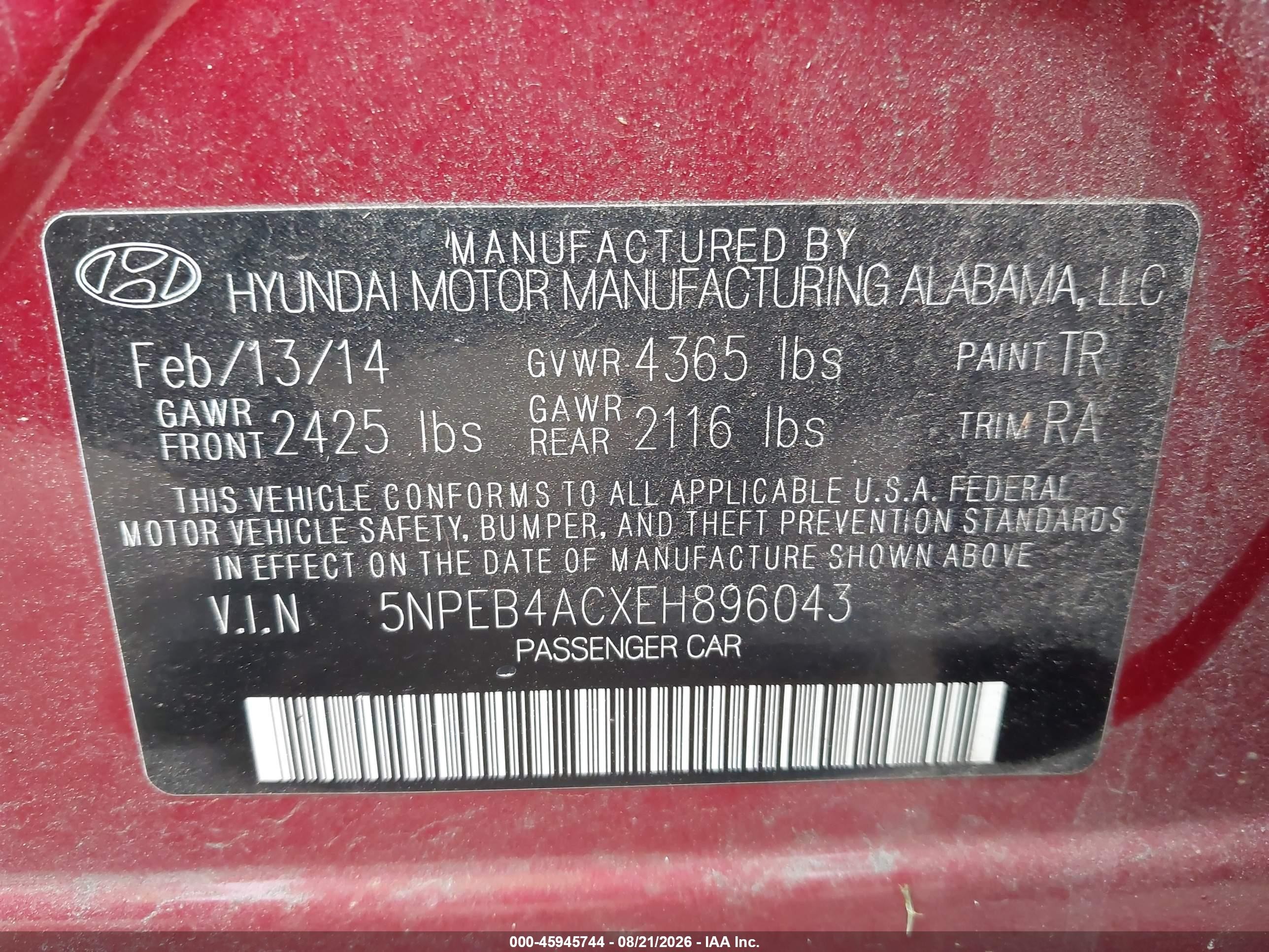 2014 Hyundai Sonata Gls Красный vin: 5NPEB4ACXEH896043